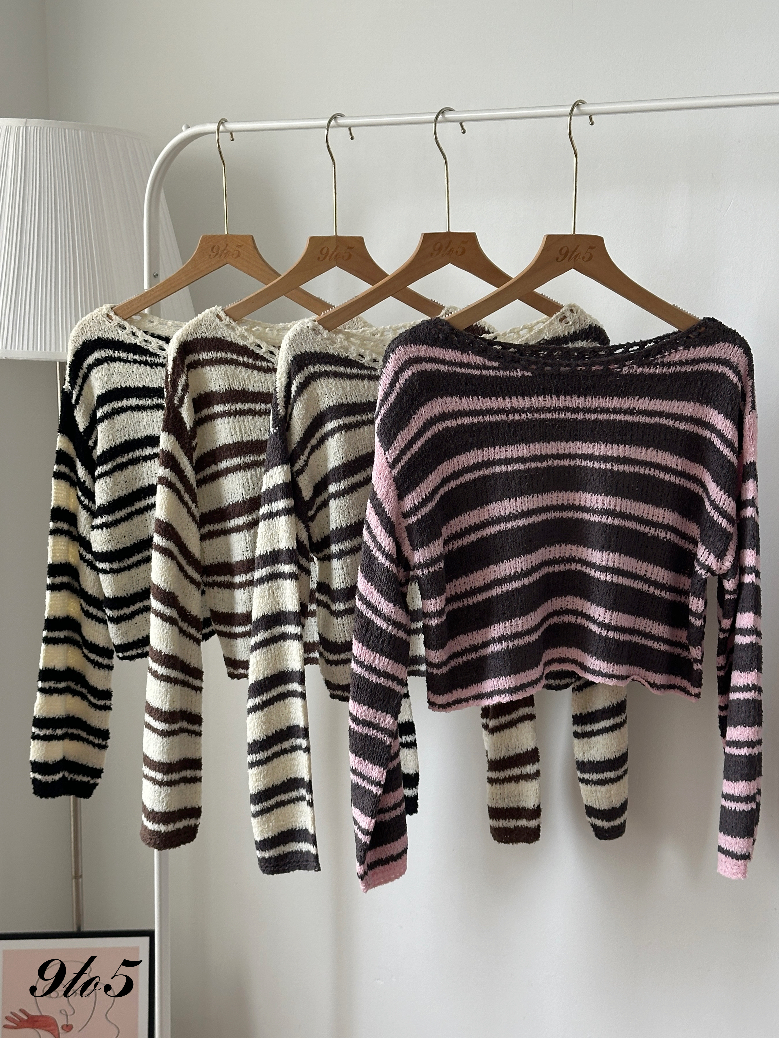 T4425 Long Sleeve Striped Knit Sweater- 4 Colors 