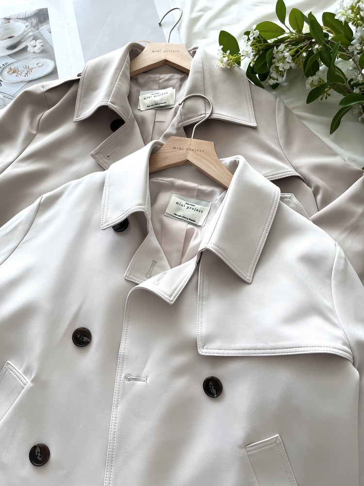Trench-Style Short Coat (Cream)