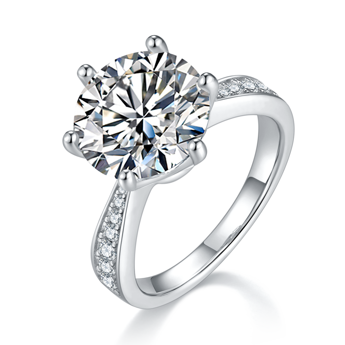 微鑲靈動S925銀鍍白金D級莫桑鑽戒指5. 00CT