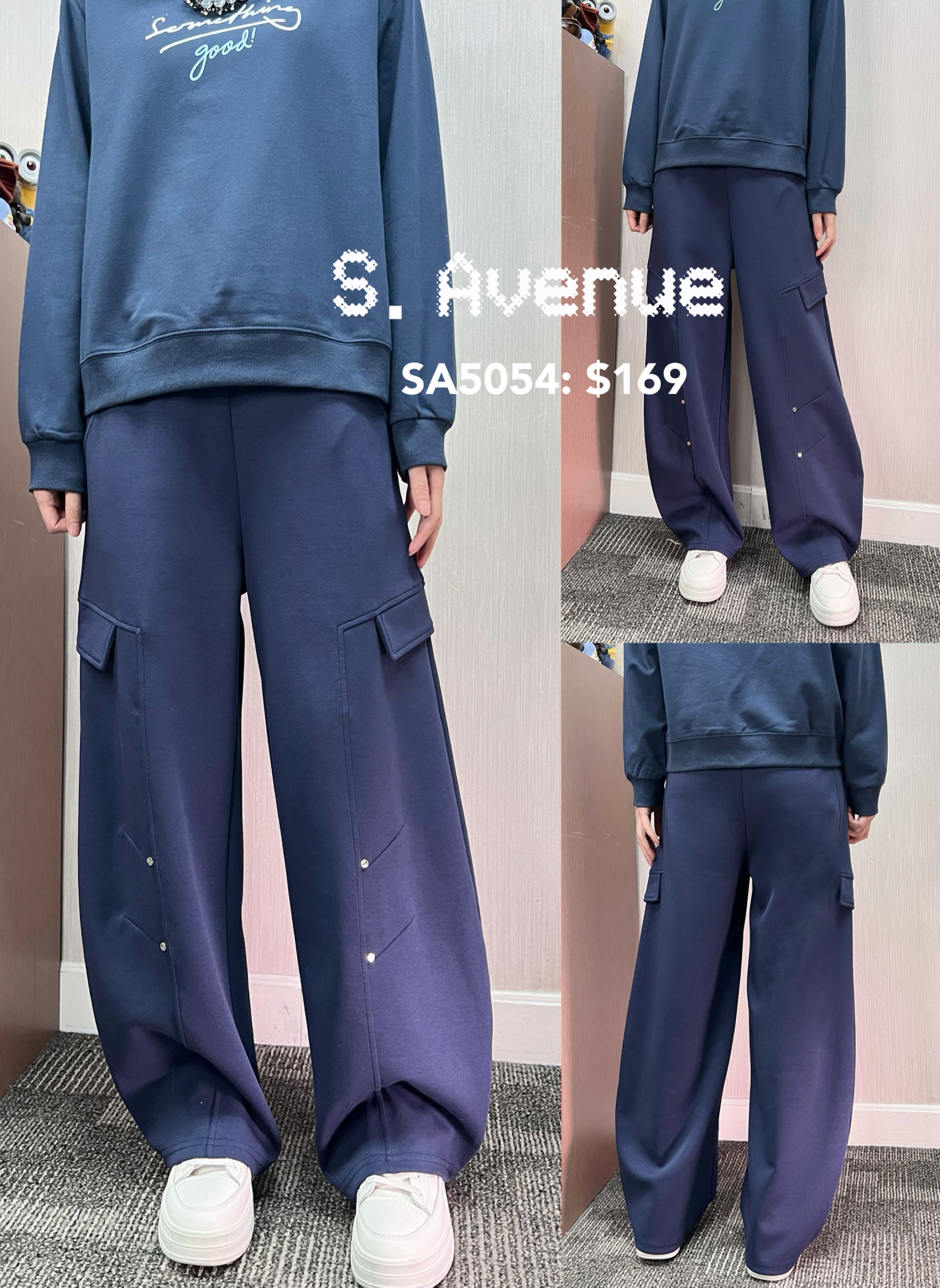 SA5054: 橡筋腰側假軍袋型款彎刀褲