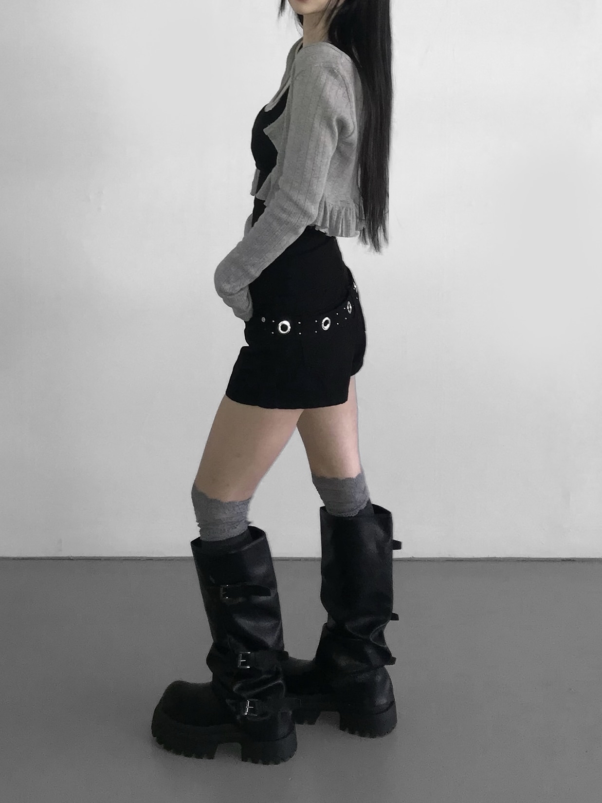 Grommet Belt Mini Shorts