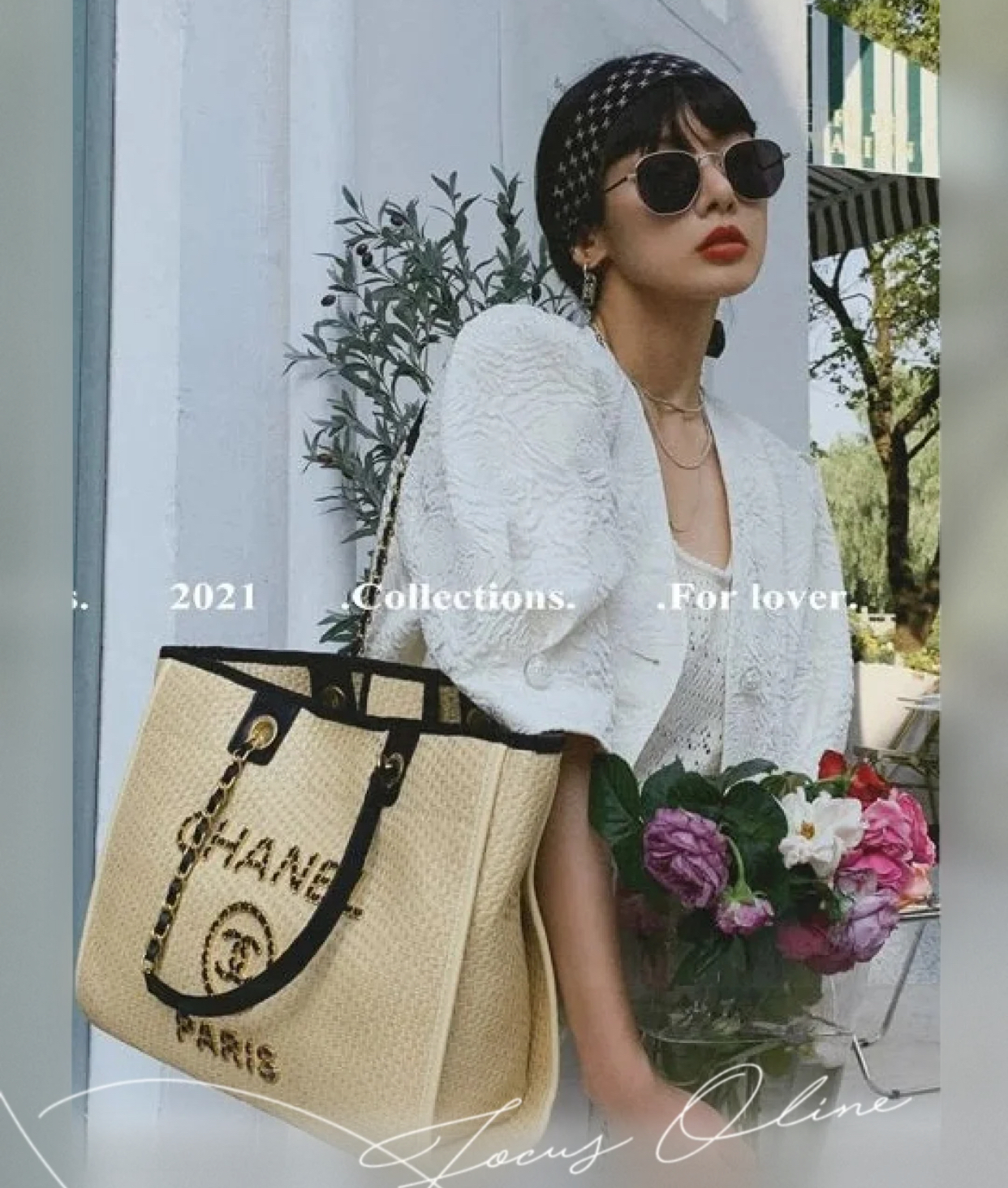 卡其色拼黑色大容量旅行必備Chanel沙灘袋