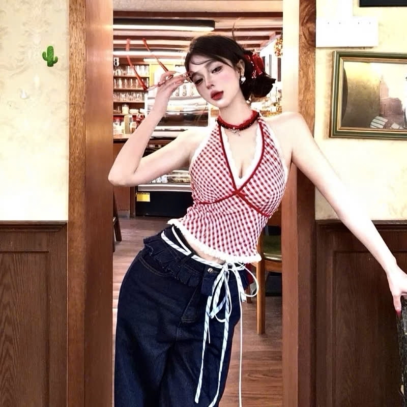 露背蝴蝶結上衣