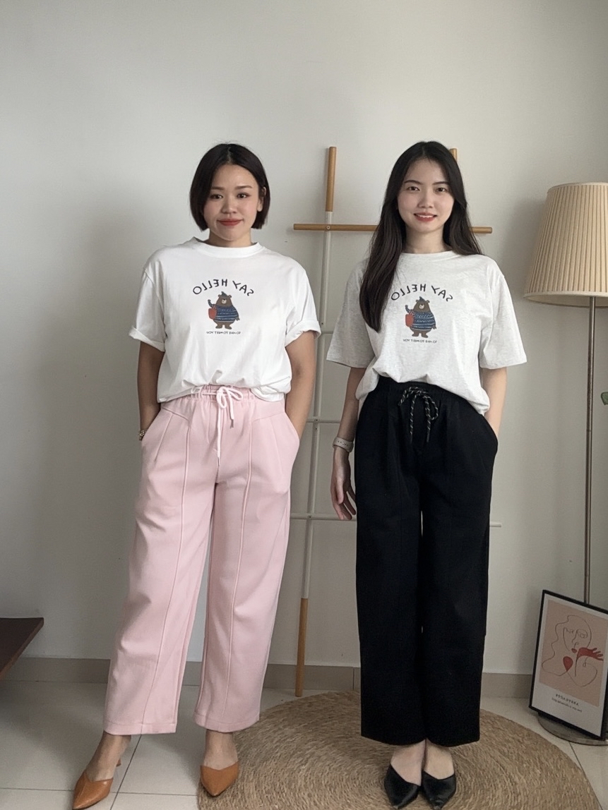 S1834 Long Straight Sweatpants - Black & Pink