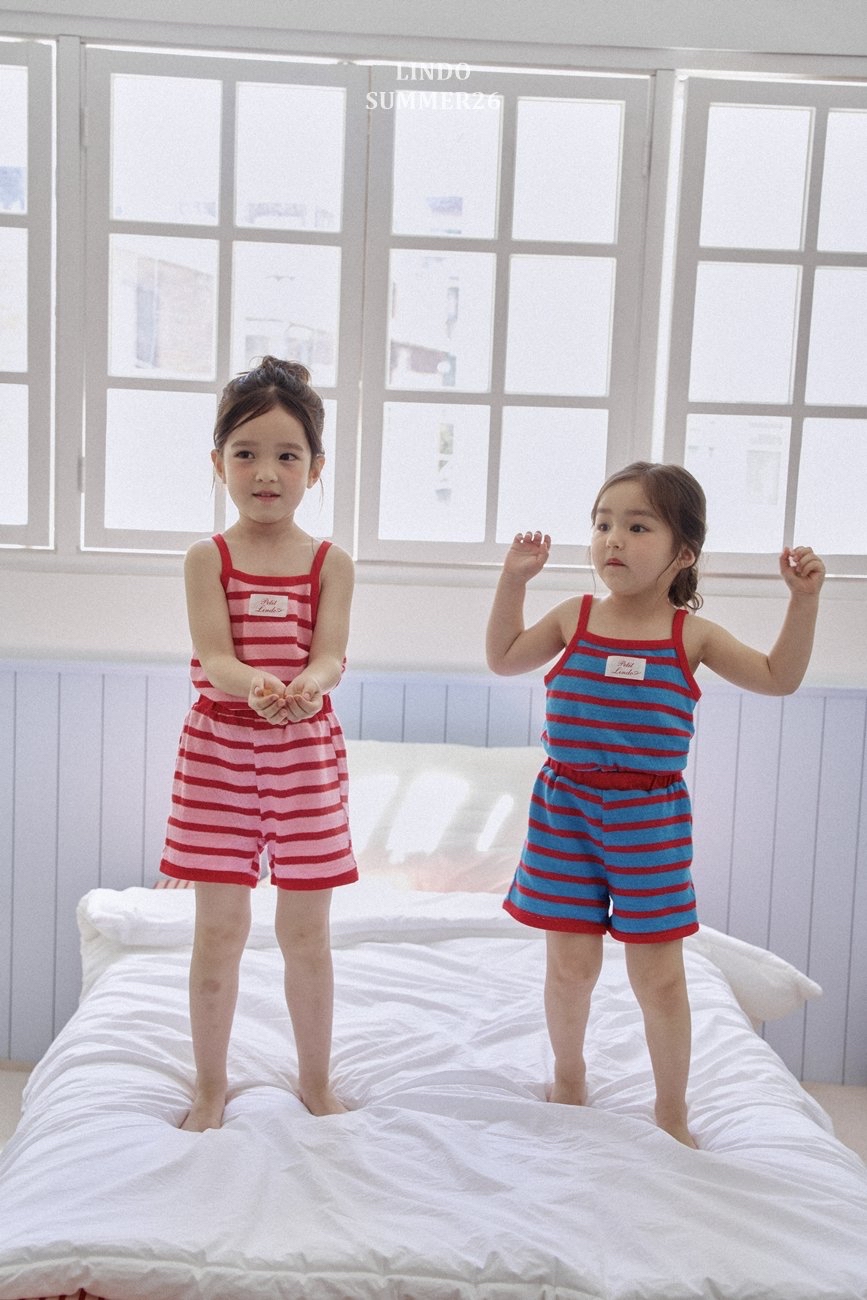 Lindo | Stripe sleeveless set (Blue/Pink M100-105)