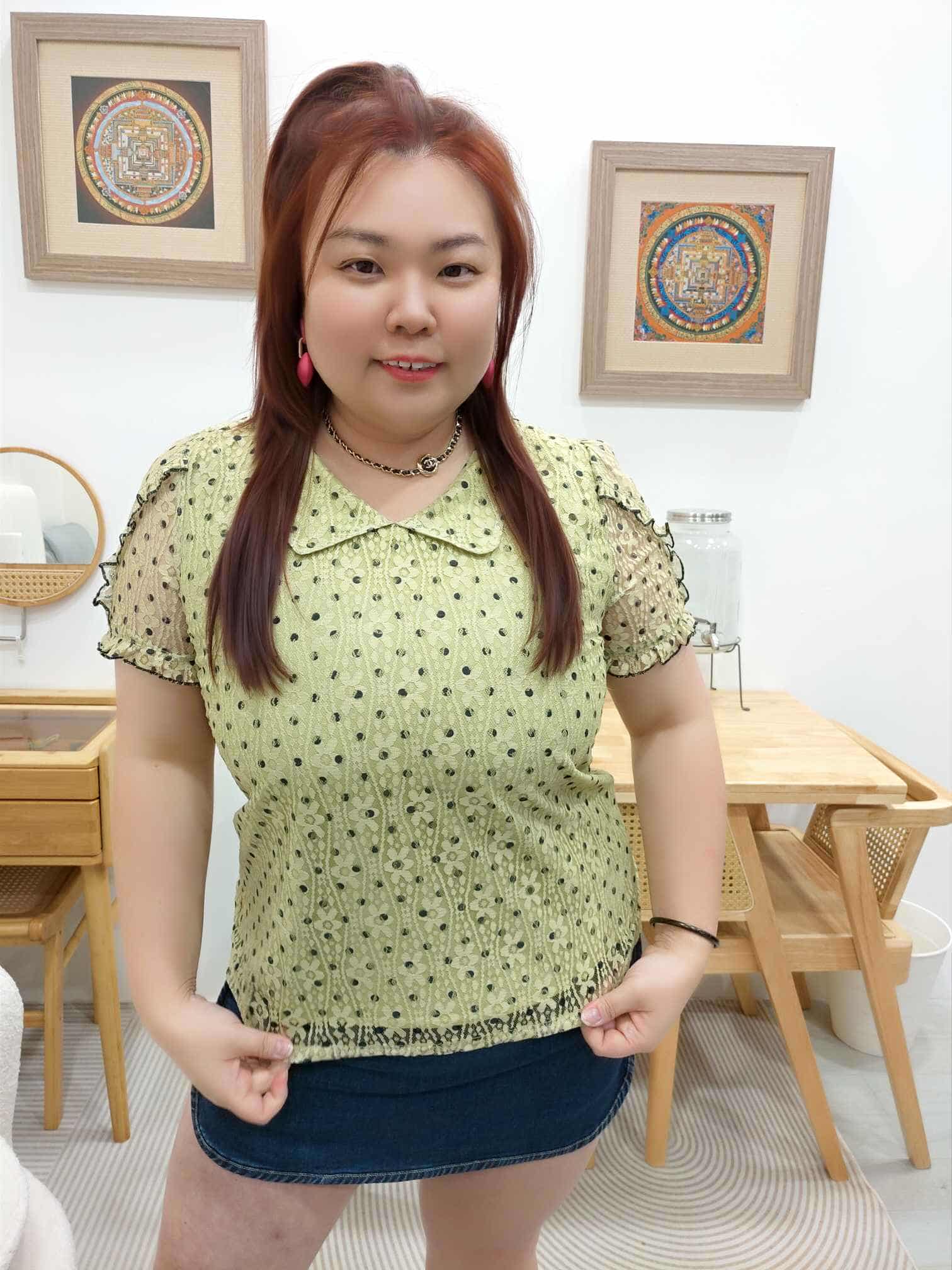 OTA20 BE#170830 波点雪纺袖娃娃领上衣