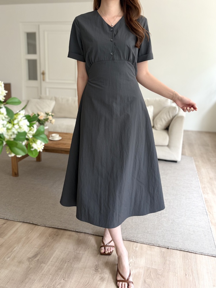 Evie Front Button Dress (Charcoal)