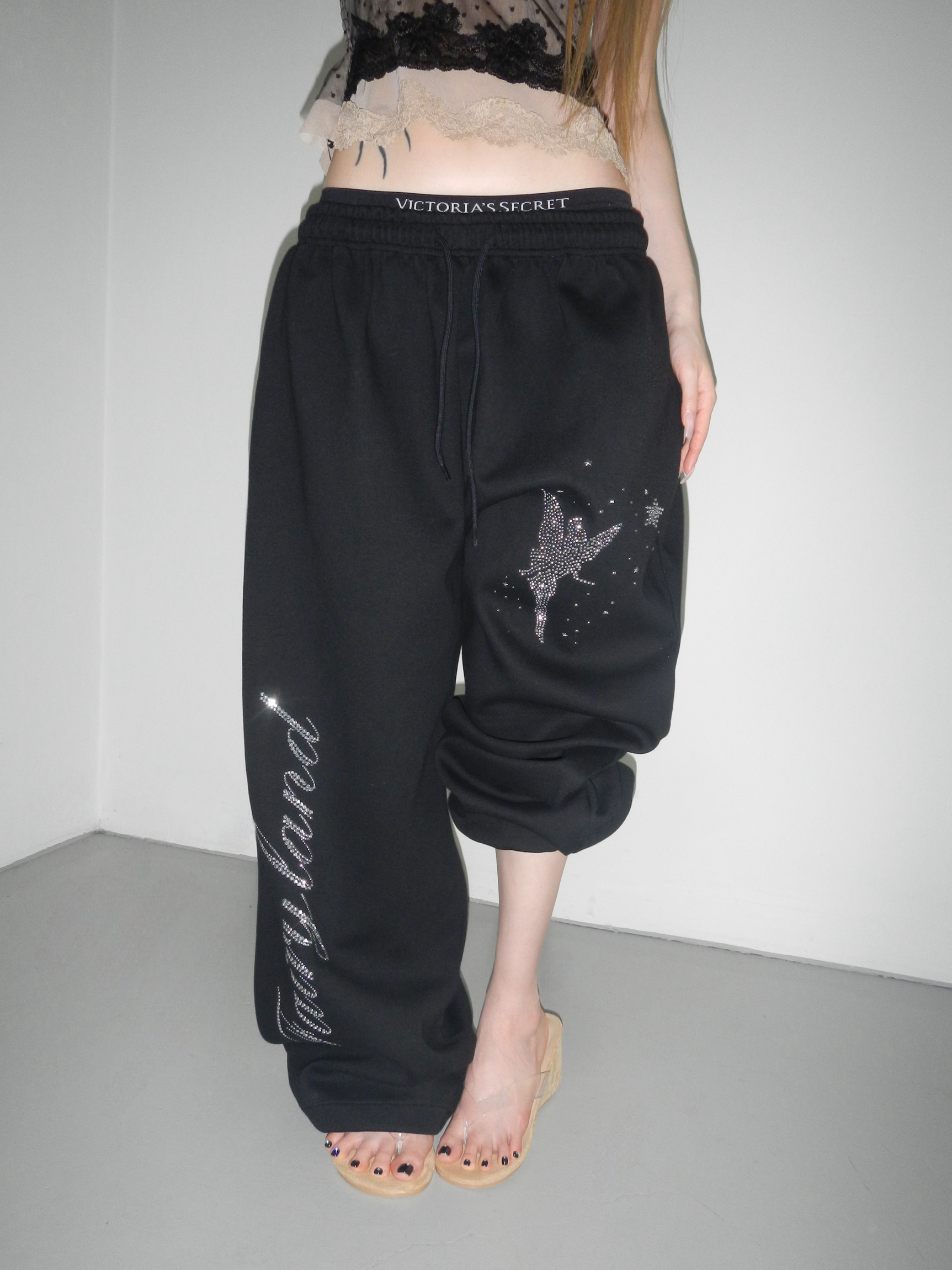 Rhinestone Graphic Wide-Leg Pants