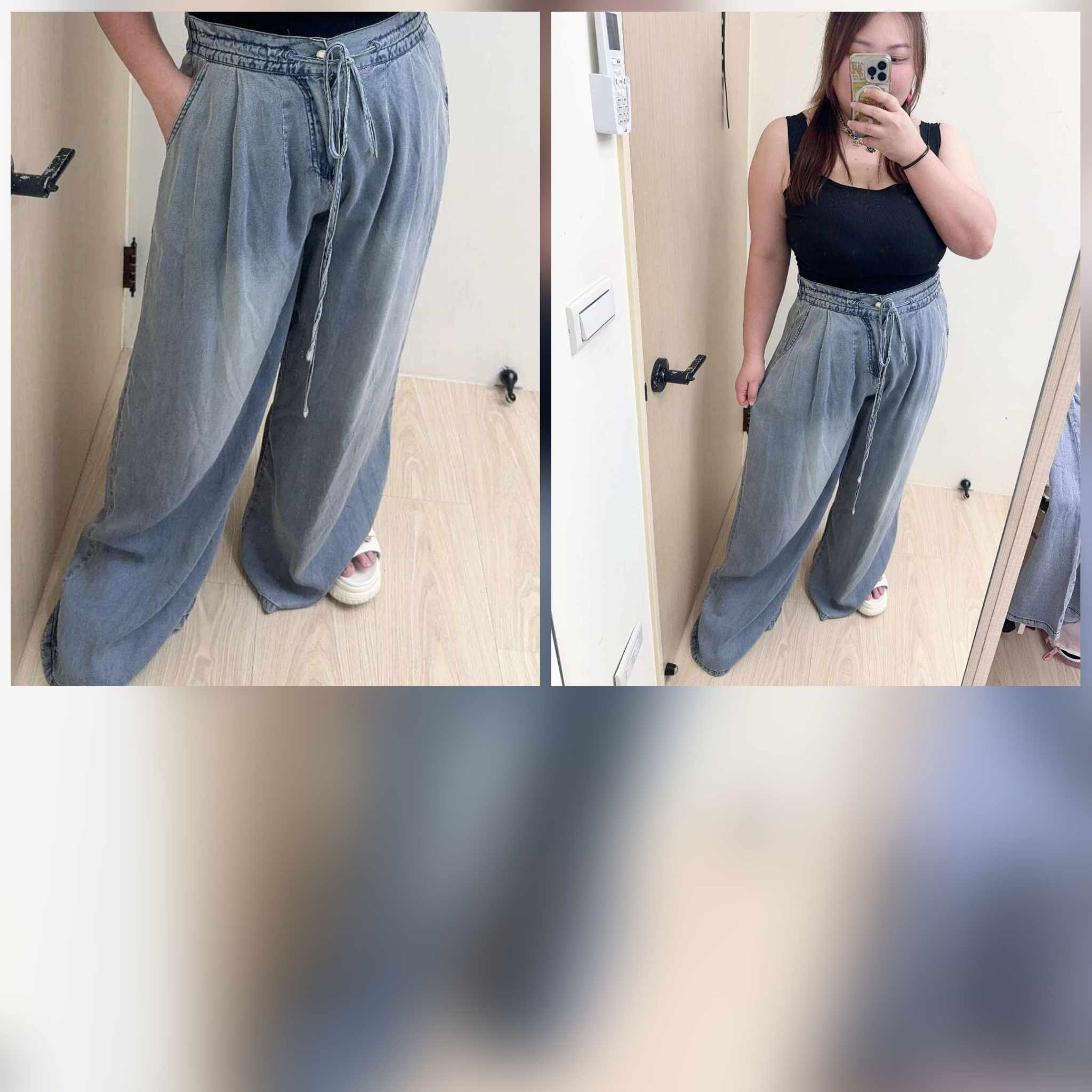 TW#1636 束带渐变色宽松版牛仔长裤