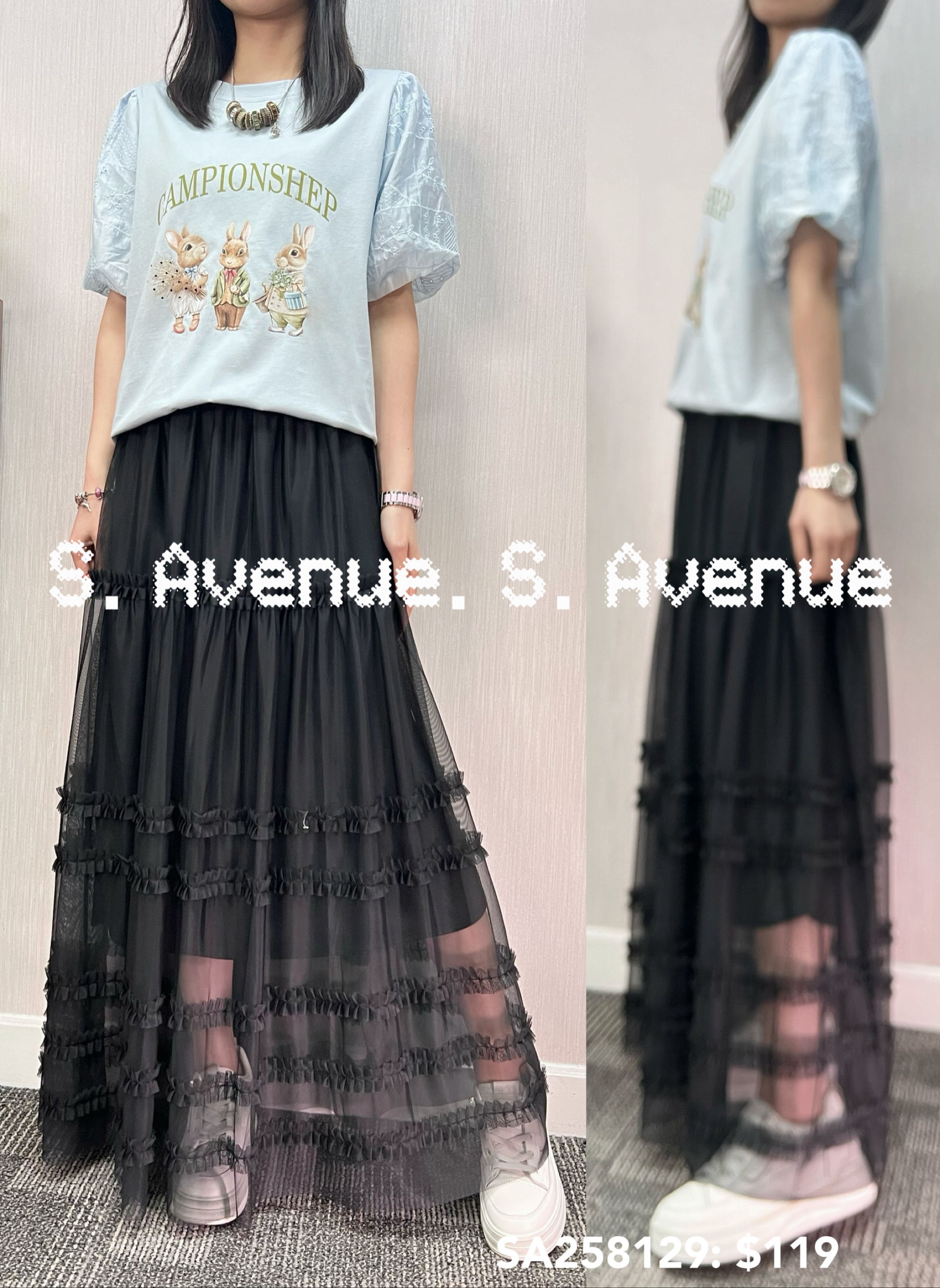 SA258129: 短袖lace娃娃袖兔仔tee