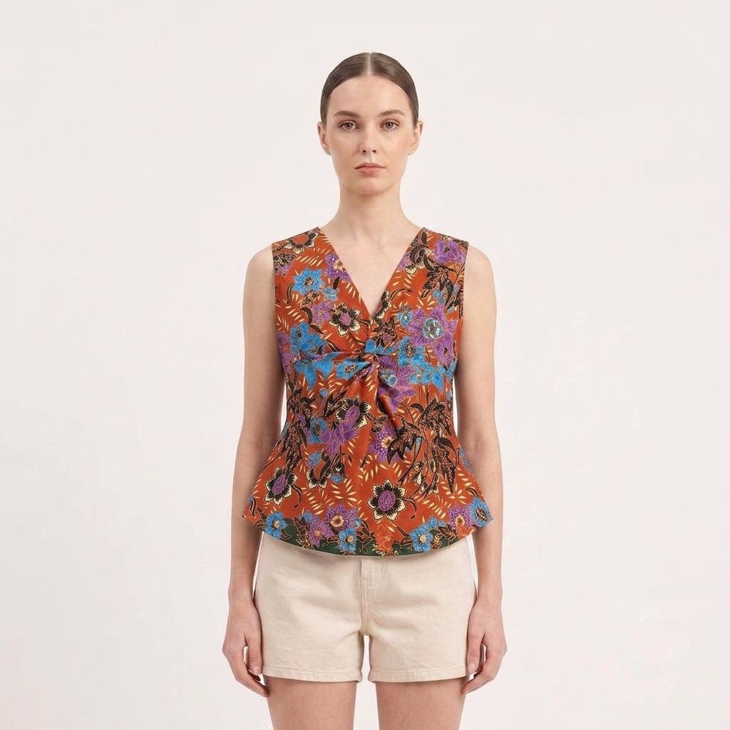 T3430 - Knotted Sleeveless Batik Top 