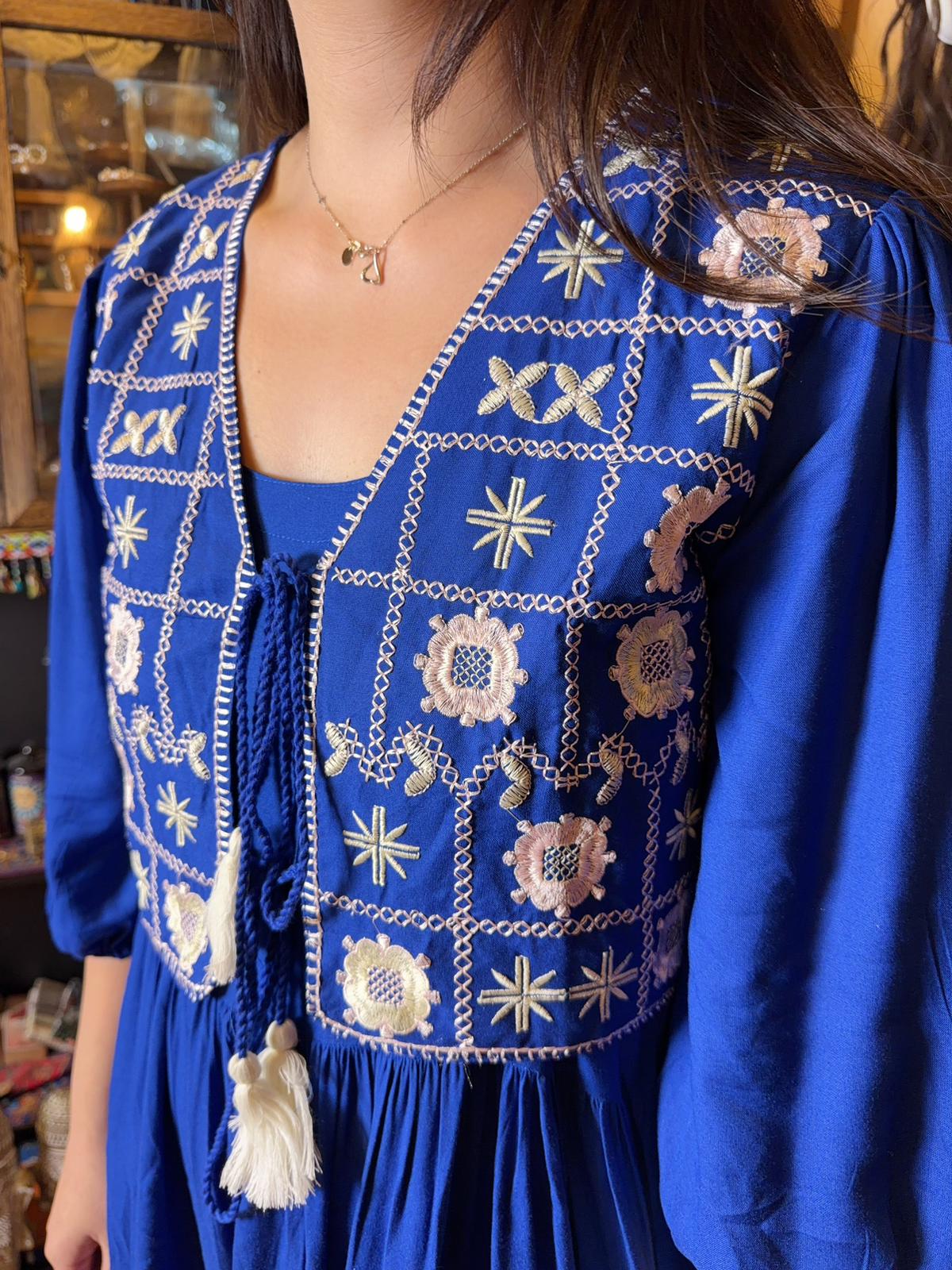 Blue with White Emb. Set of 2 Sleeveless OP with Jacket #1461