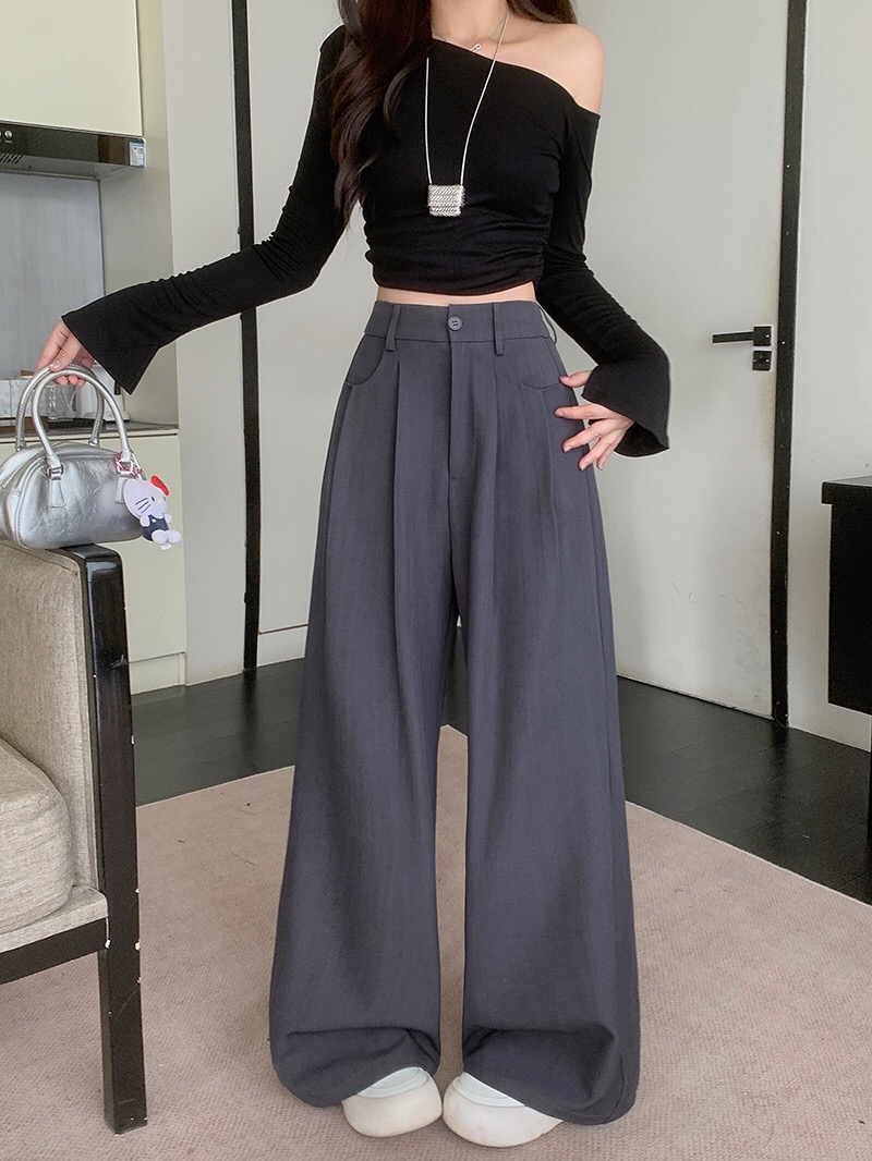 B74(22908) 韩系气质显瘦捏痕单钮3色西装阔腿长裤