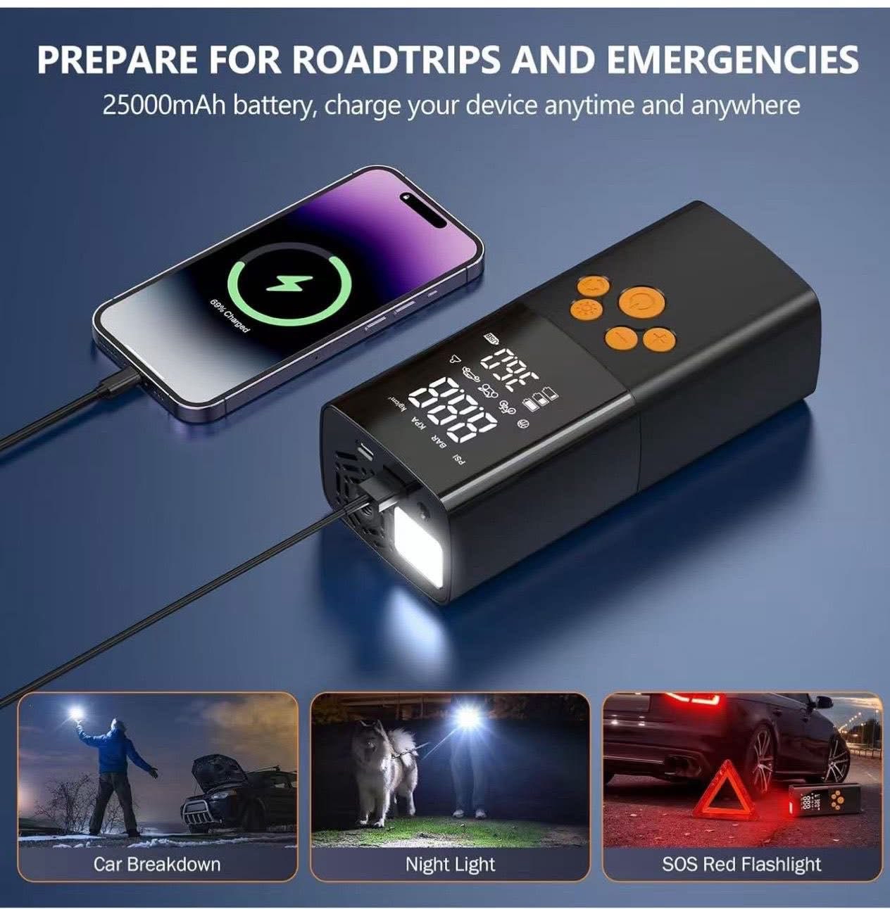 新款 智慧型 無線便攜式 180PSI 汽車輪胎充氣泵