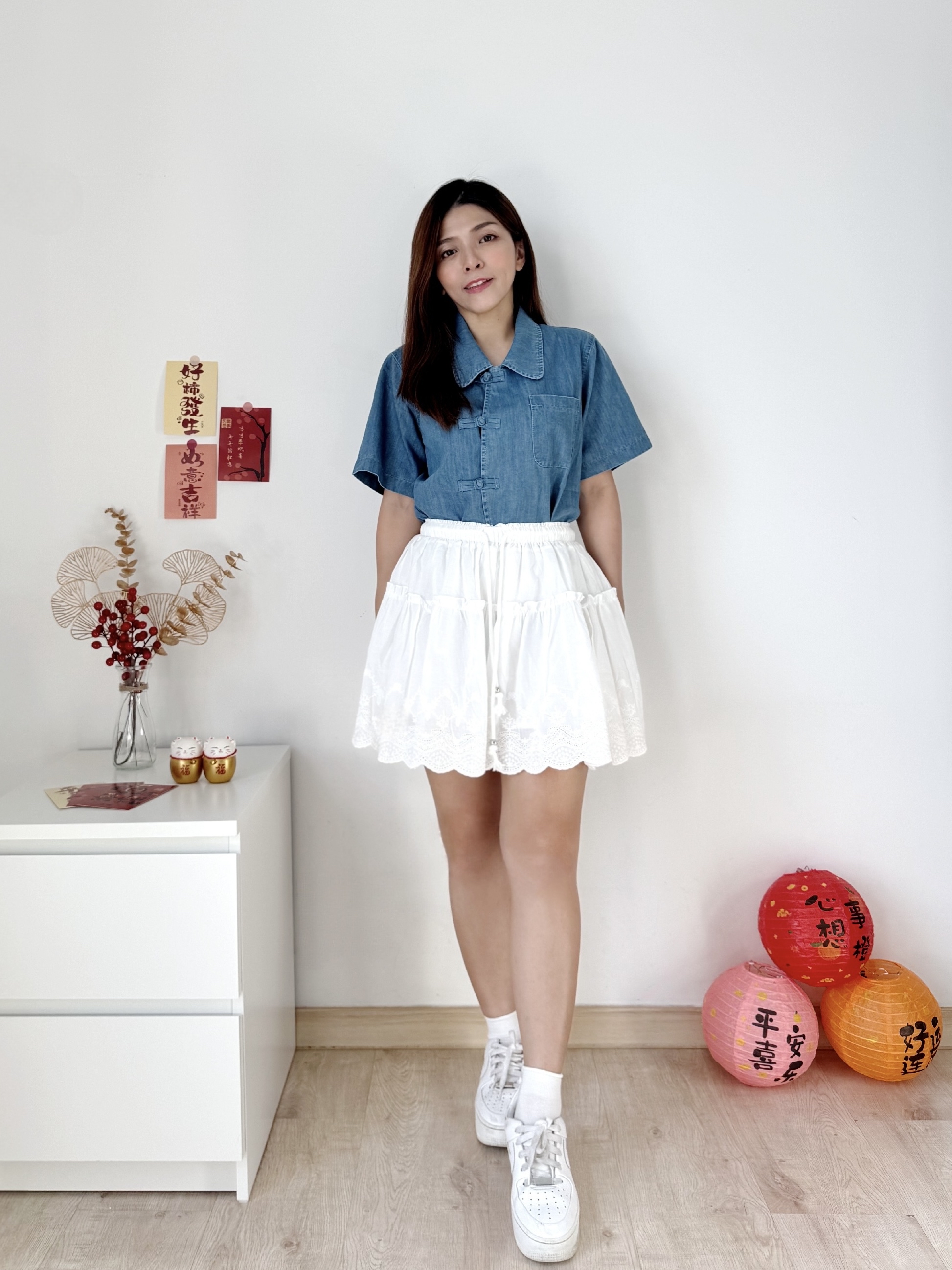 Oriental Polo Denim Blouse 新中式盘扣牛仔上衣 (1 colour )