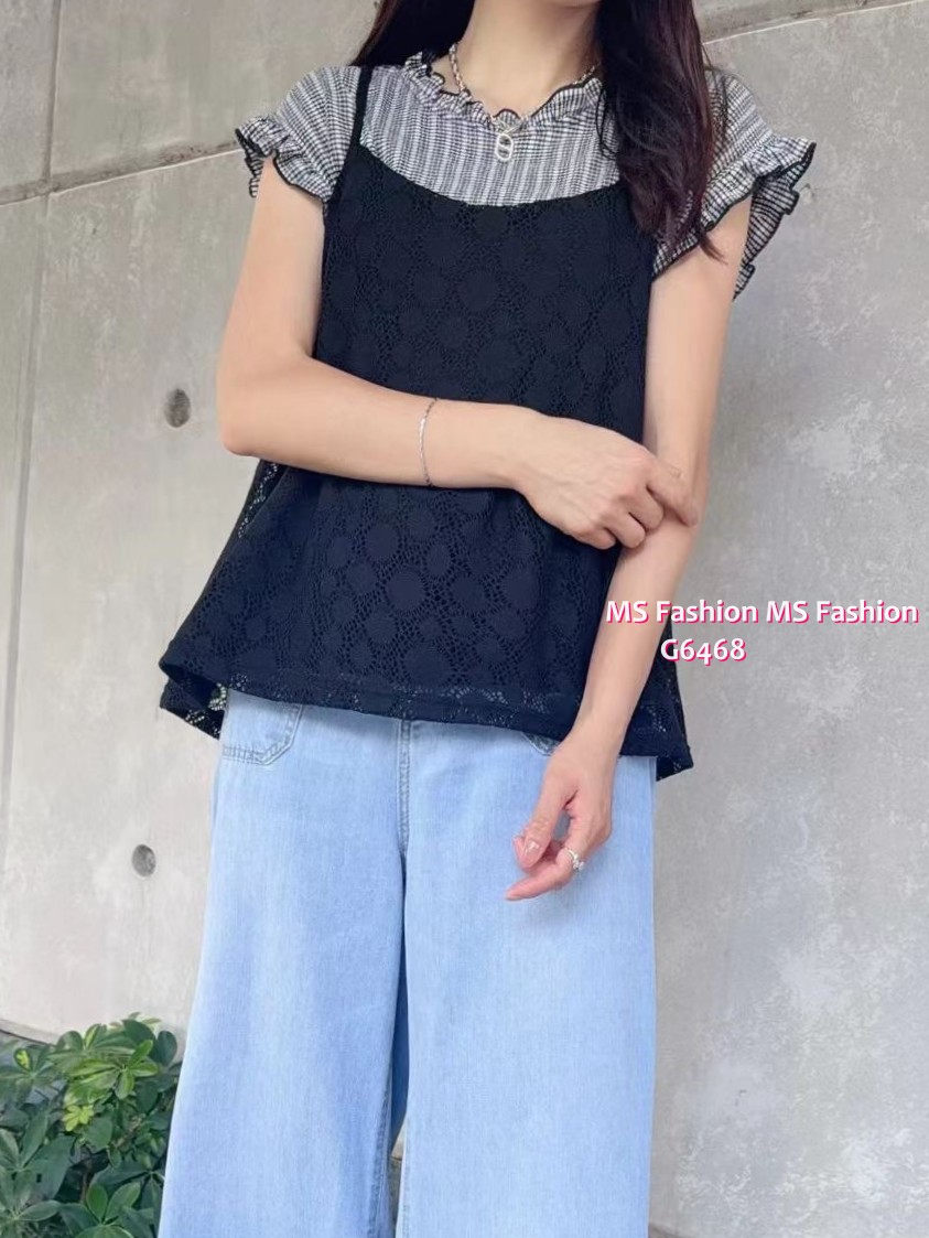 G6468 格仔top+吊帶背心Top Set