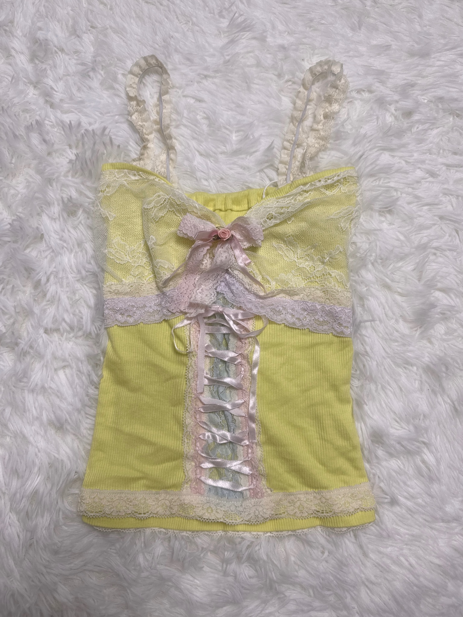 Yellow Balletcore Lace Rose Remade Camisole