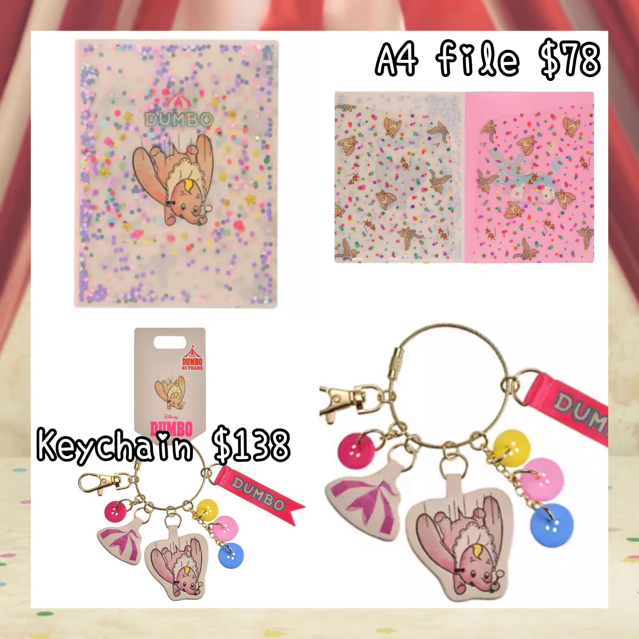 ：日本：DISNEY DUMBO 85TH ANNIVERSARY 5/10 日本發賣 A4 FILE KEYCHAIN