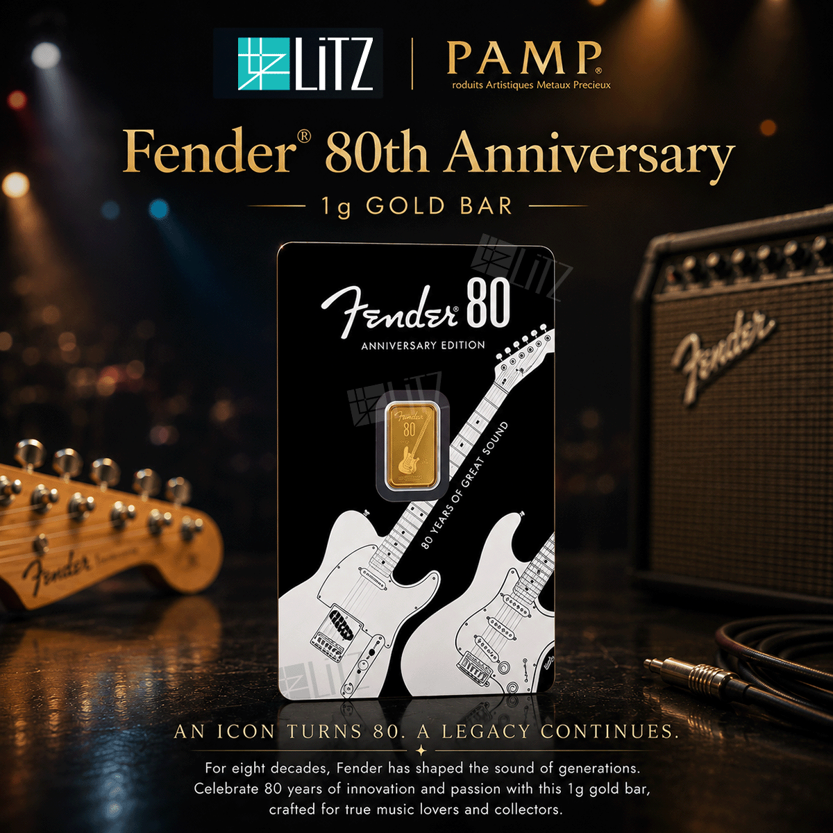[1 gram] LITZ PAMP x Fender 80th Anniversary Limited Edition Gold Bar (999.9) PG079