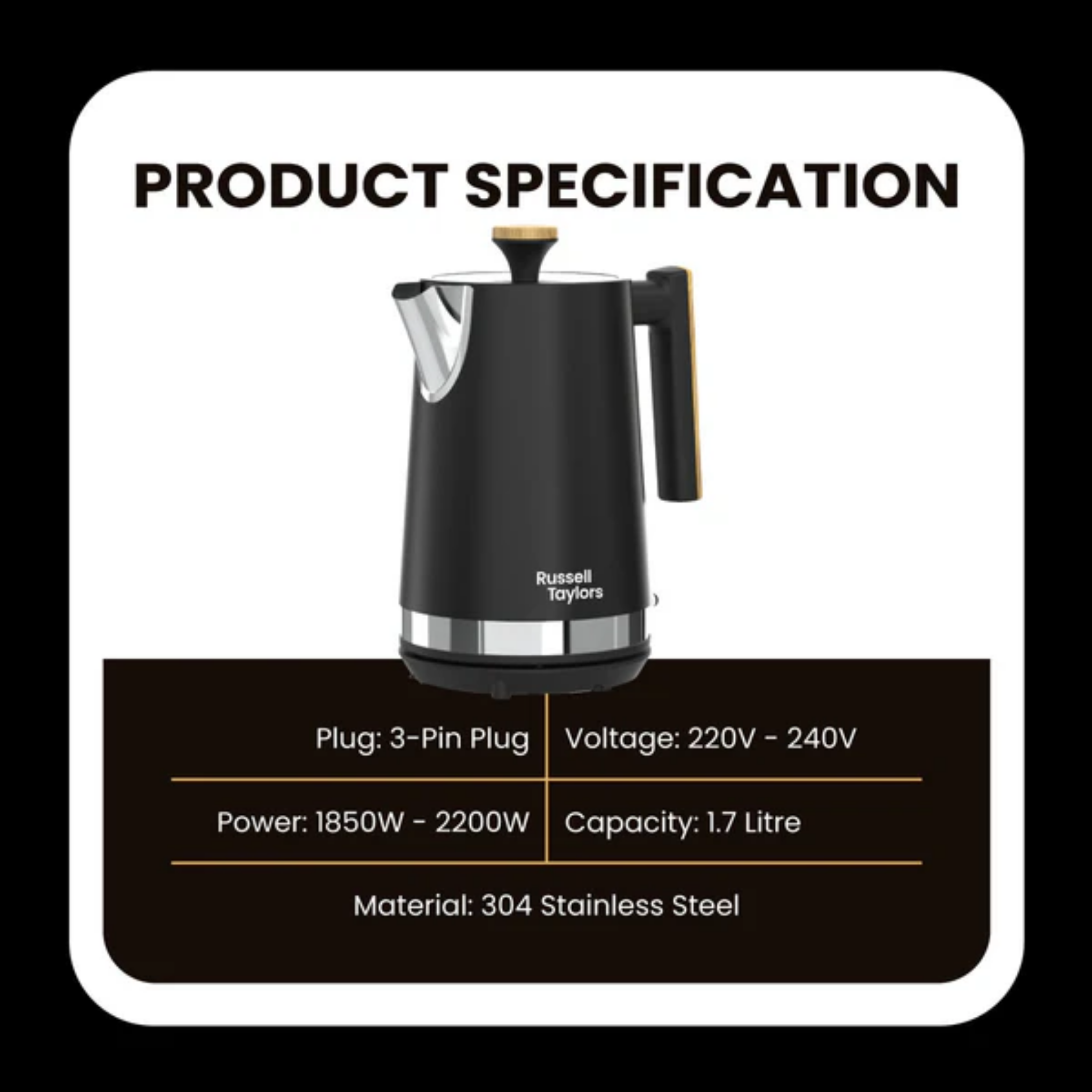 Russell Taylors 1.7L Noir Stainless Electric Kettle (RK30)