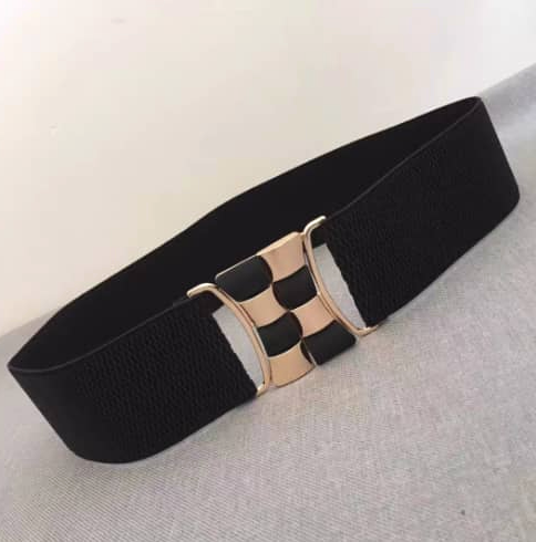 Large Buckle Wide Belts Classic Solid Color Elastic Waistband