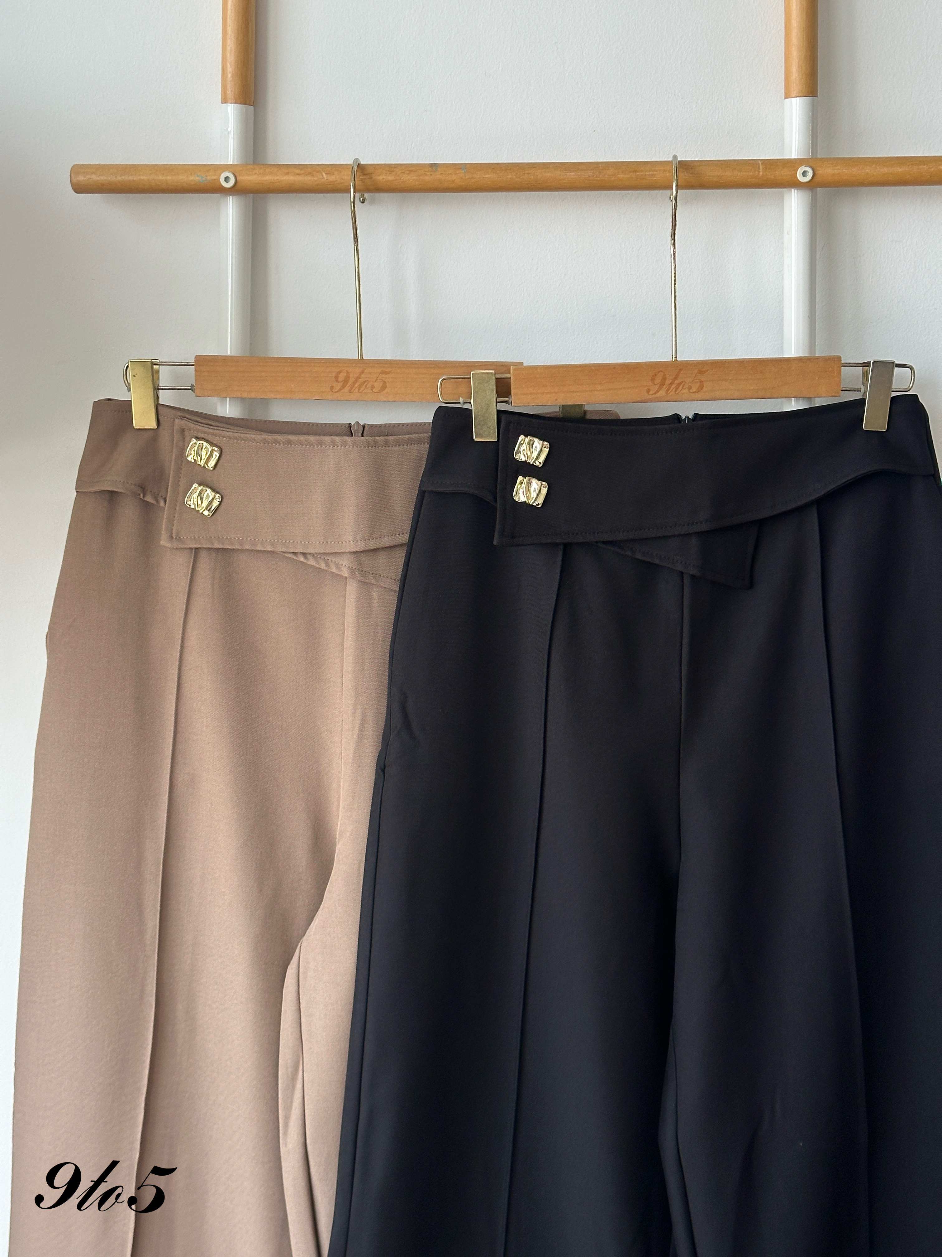 S2002 Wide Leg Long Pants - Black & Brown