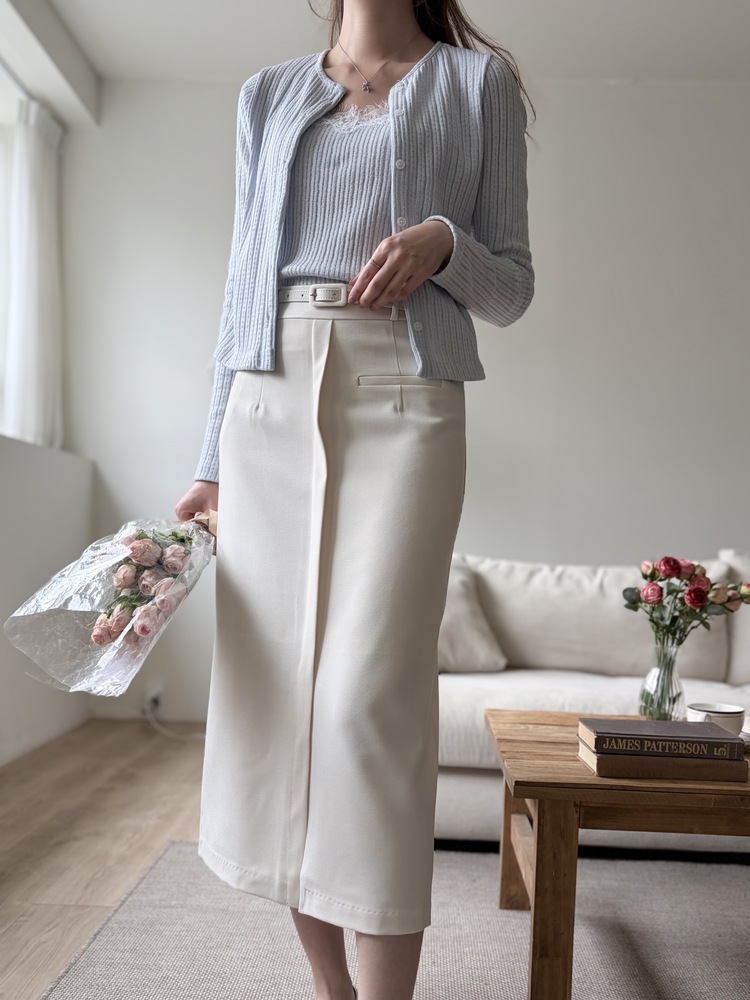 Belted Pencil Skirt (Ivory)