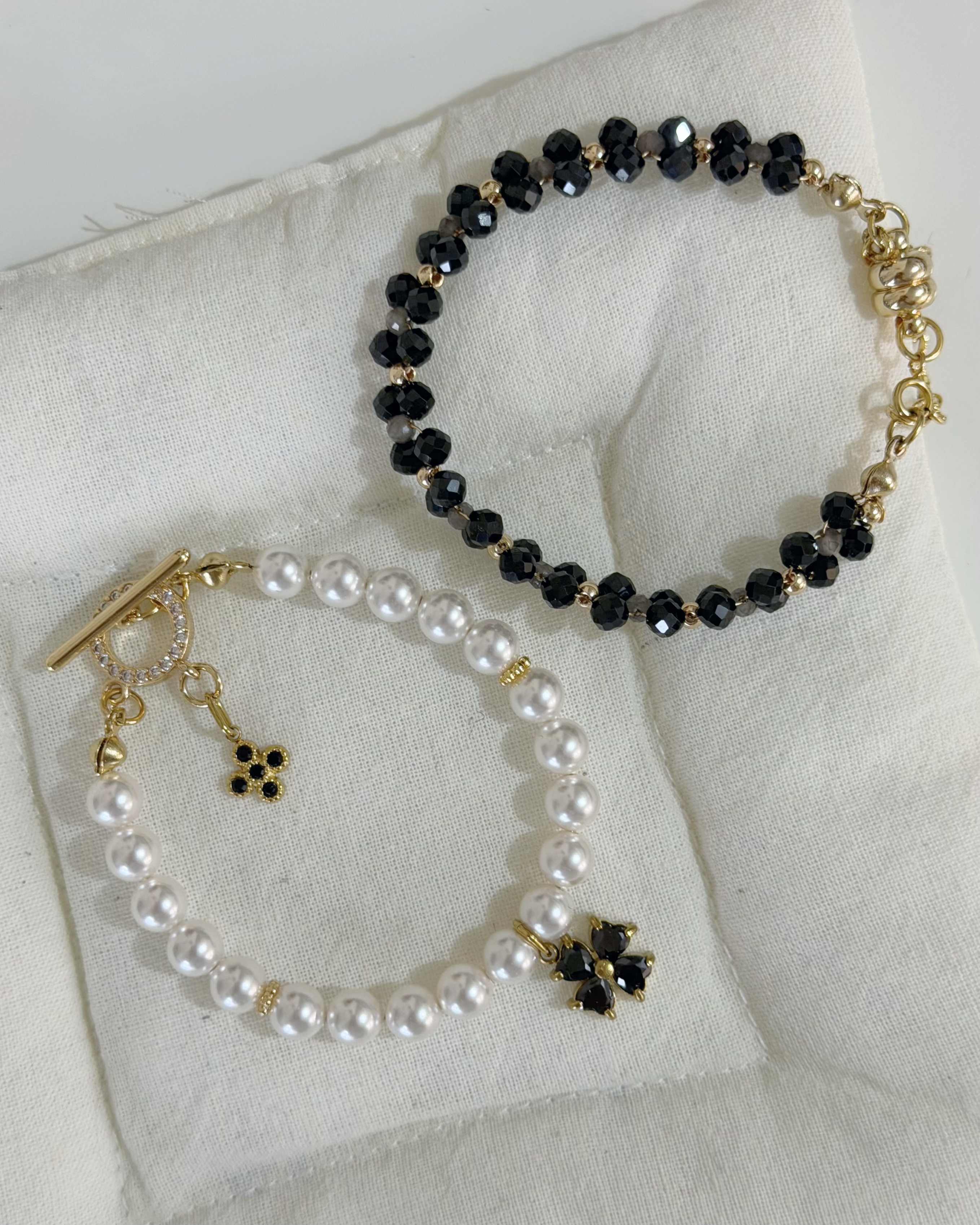 雅黑小花x 閃夜黑色花織Combo Set手鍊