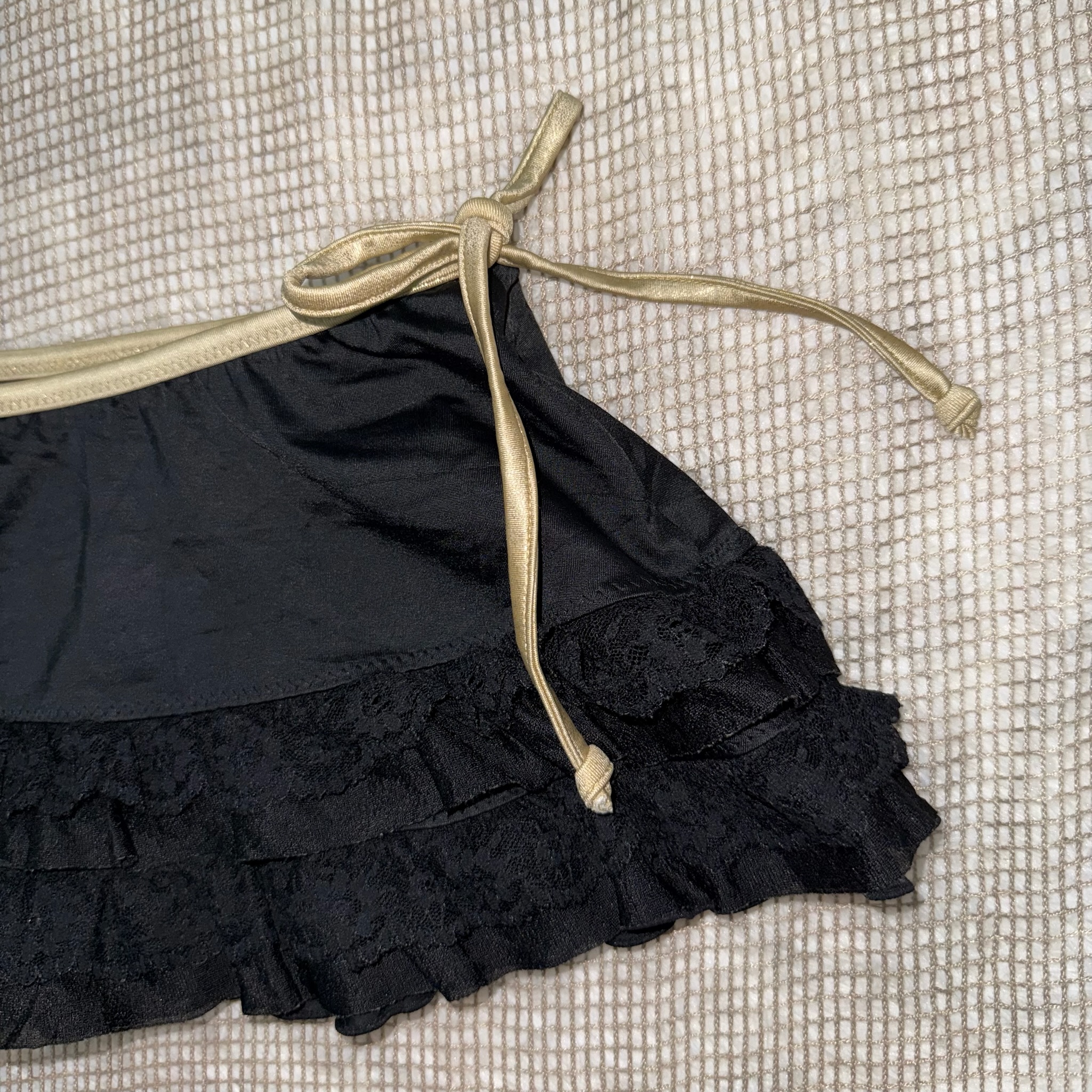 Black Mini Skirt with Gold Metallic Side Ties