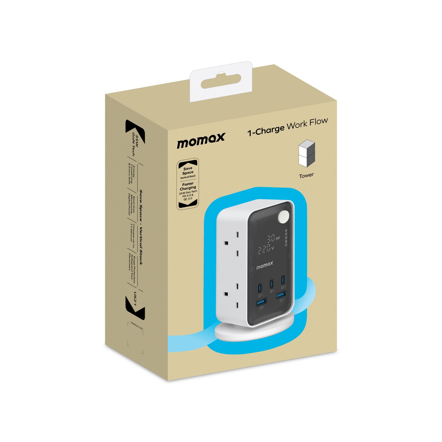 momax 35W GaN Tech 立式充電塔 （3 USB-C 2 USB)