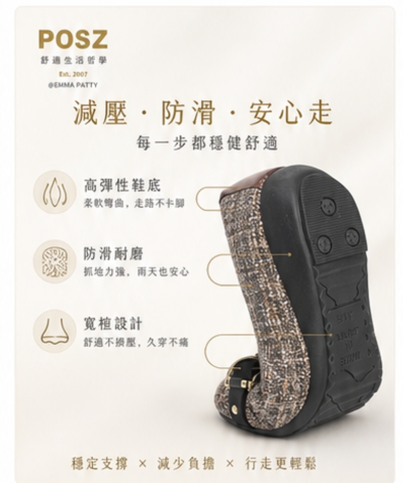 日本製衝擊吸收舒適圓頭平底鞋