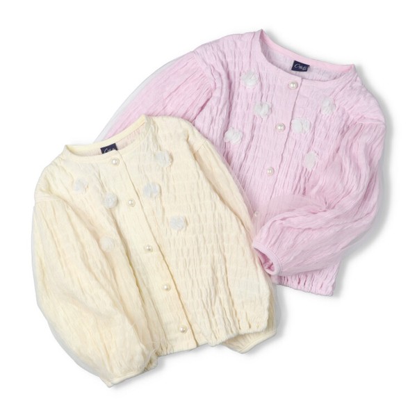 🆕【⭐訂購⭐】 🇯🇵日本直送🌀立體小花 珍珠鈕扣 燈籠袖 多層薄紗 外套［2款選］🌀[ELBA-0055]