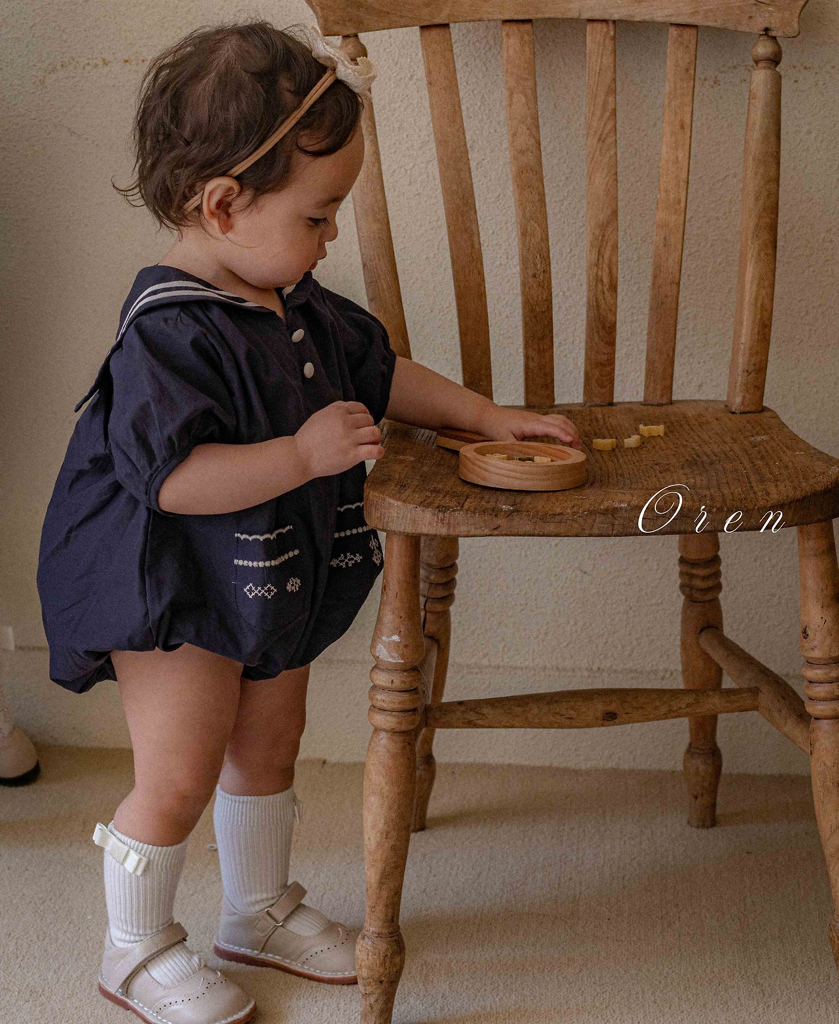 ☀️預訂 韓國直送☀️🇰🇷Oren Marinette兩色海洋風水手領刺繡短袖包屁衣/連身裙/上下套裝