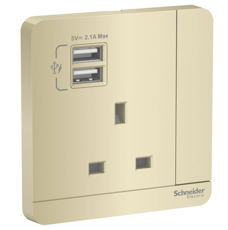 Schneider 施耐德 奐尚 13A單蘇有開關連USB 2.1A