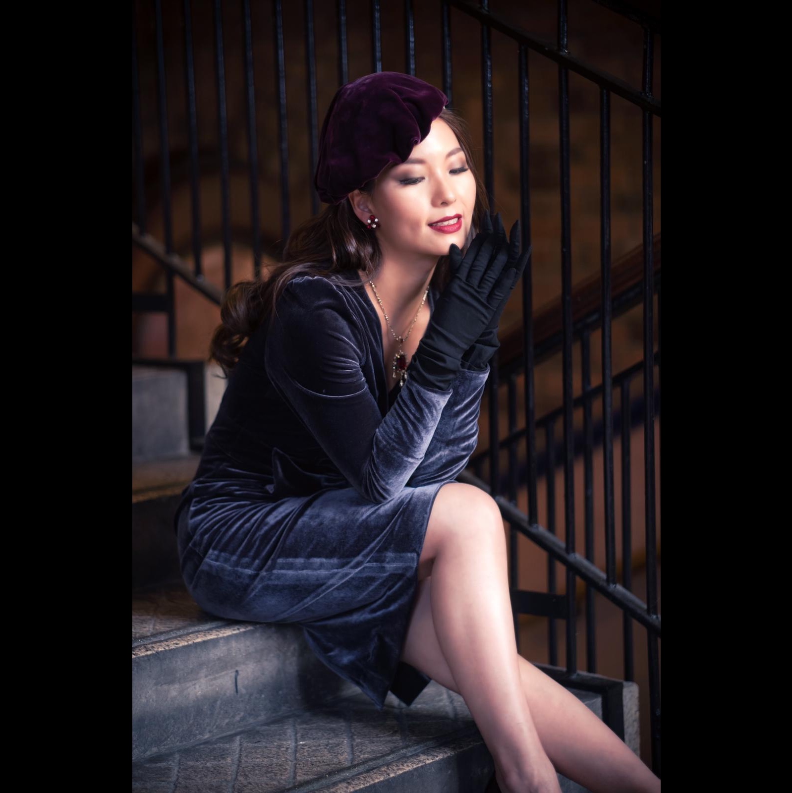 (Custom Made) Jewel Velvet Collection - Ribbon Waist Wiggle Cocktail Dress - Grey(FM128)