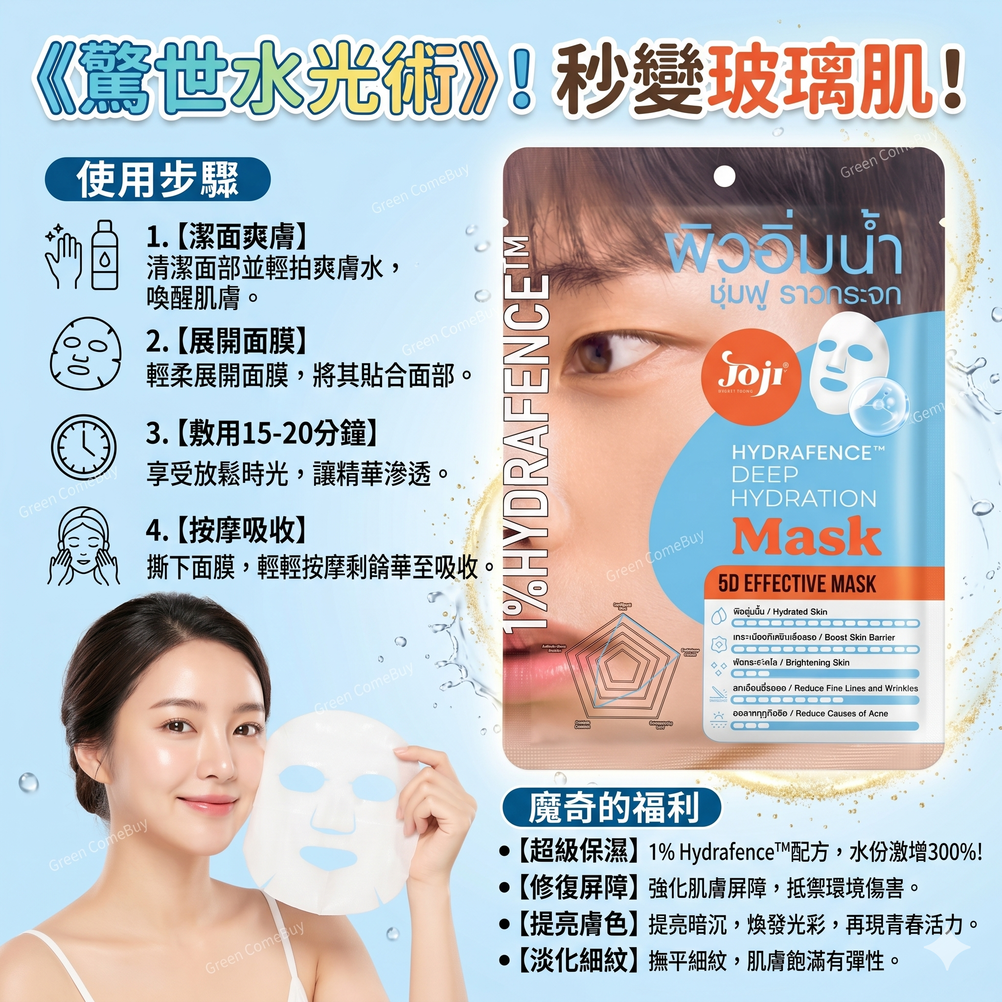 Joji HYDRAFENCE™ 5D鎖水超強保濕面膜肌膚保持水潤明亮一片裝