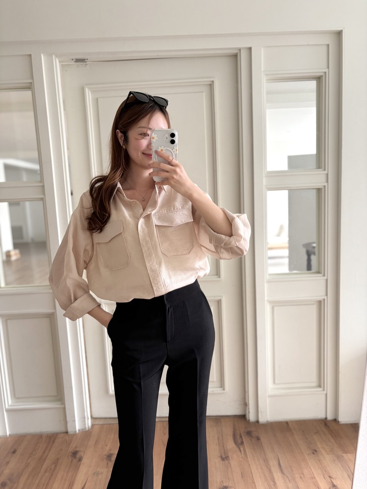 Feminine Belted Pocket Blouse (Pink)