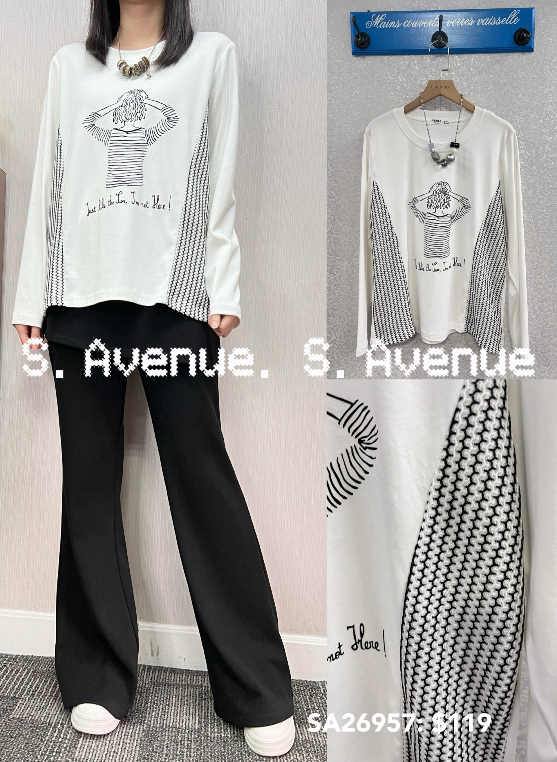 SA26957: 長袖女人圖案側直條tee