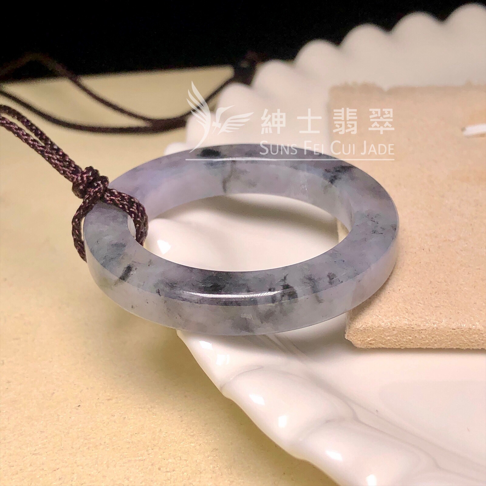  #B07842 紫底烏雞山水平安環