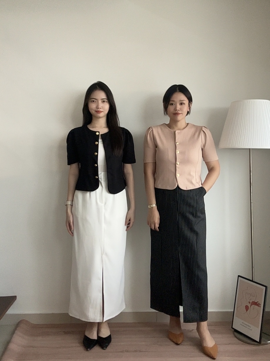 S1950 Long Slit Pencil Skirt - Black & White