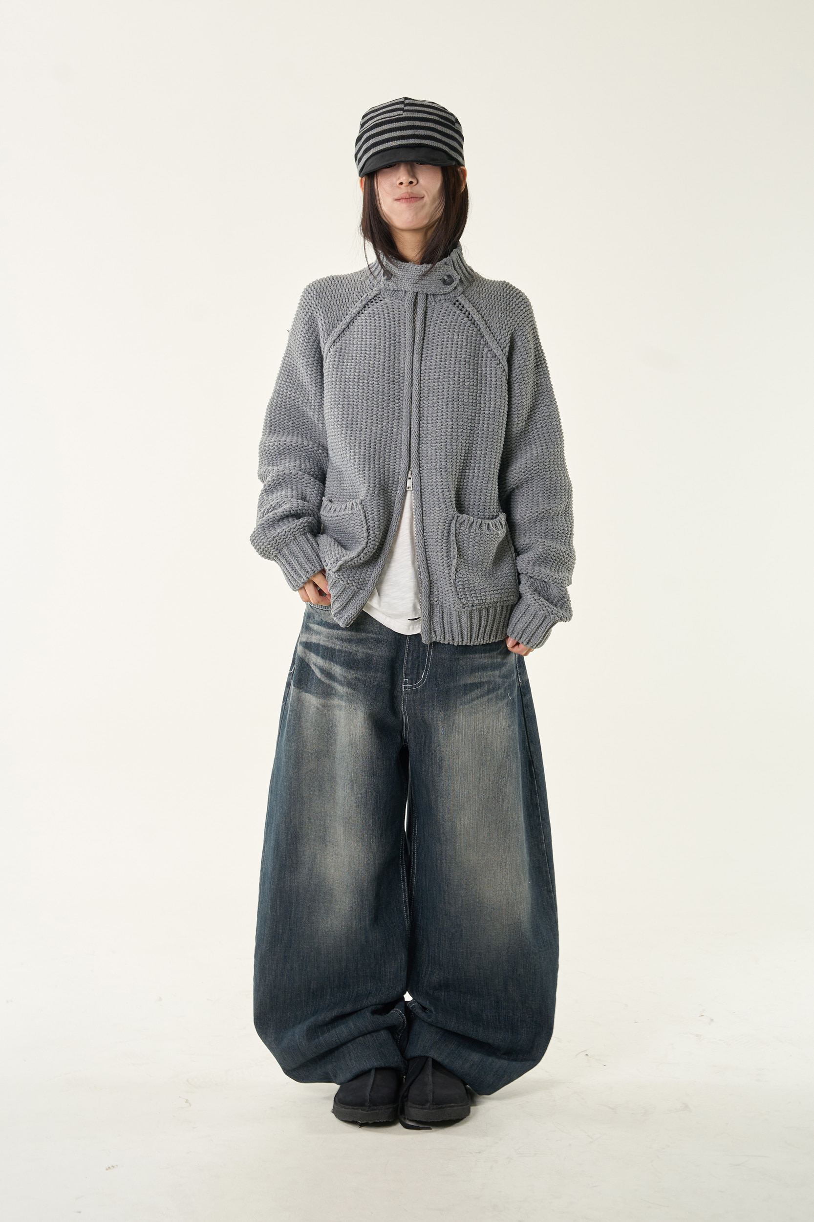 Sanded Washed Wide Leg Denim