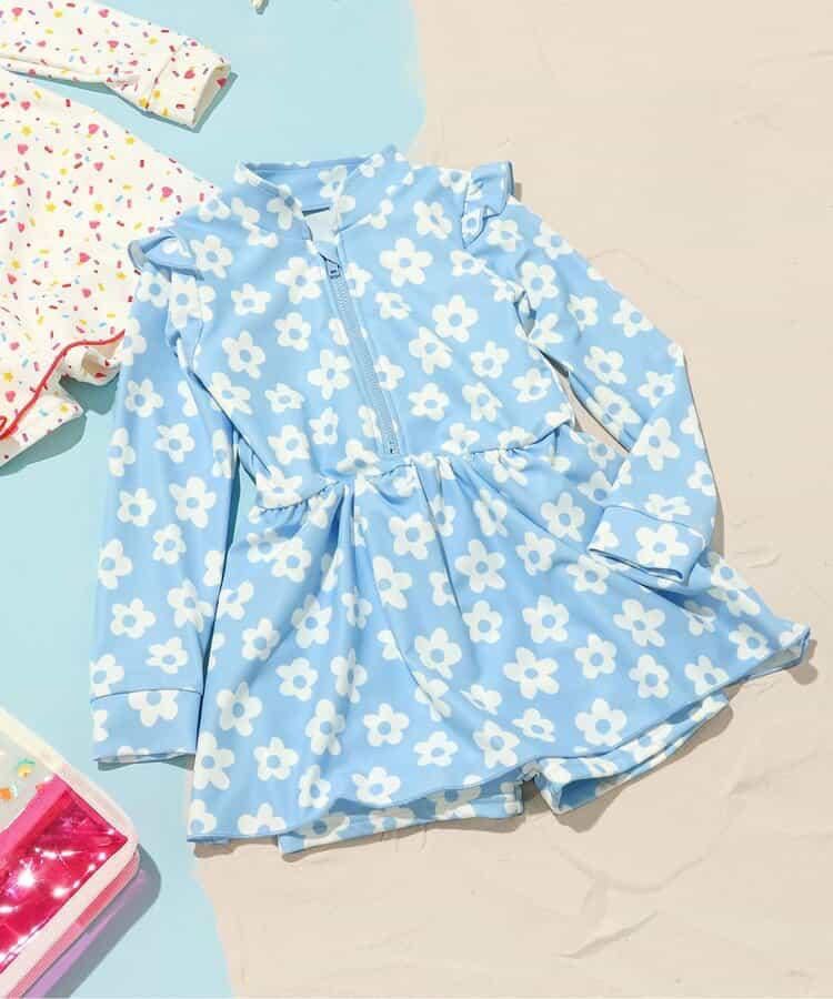 🇯🇵預訂 日本直送🇯🇵BREEZE兩色圖案滿印荷葉邊長袖連身泳衣