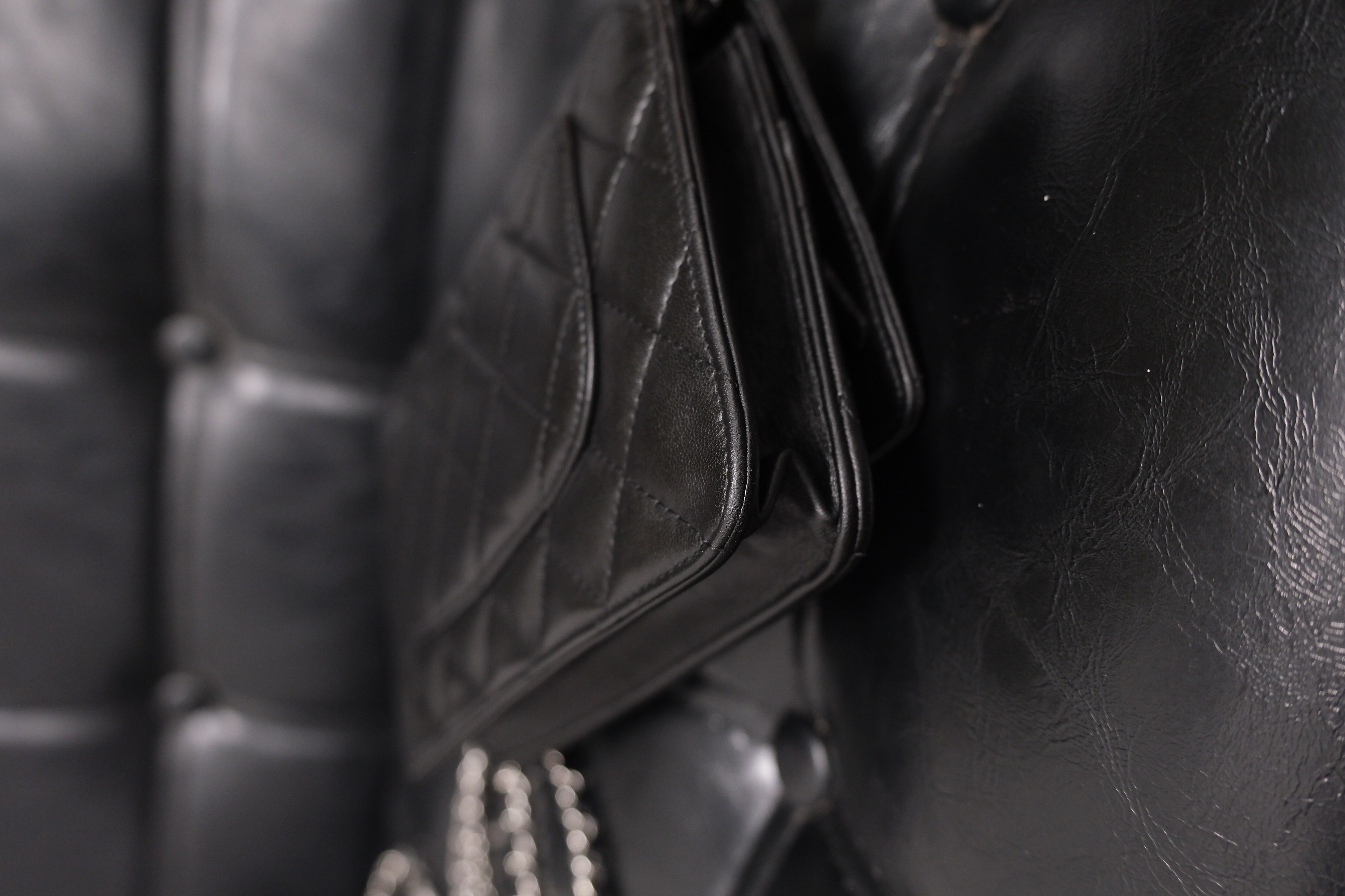 Chanel Lambskin Chain Wallet Black Silver 