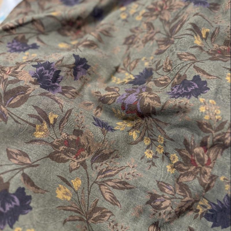 Vintage Japanese IMAGINA 15% Wool Textured Floral Pattern Green Skirt -Waist 29-30"(MT1606)