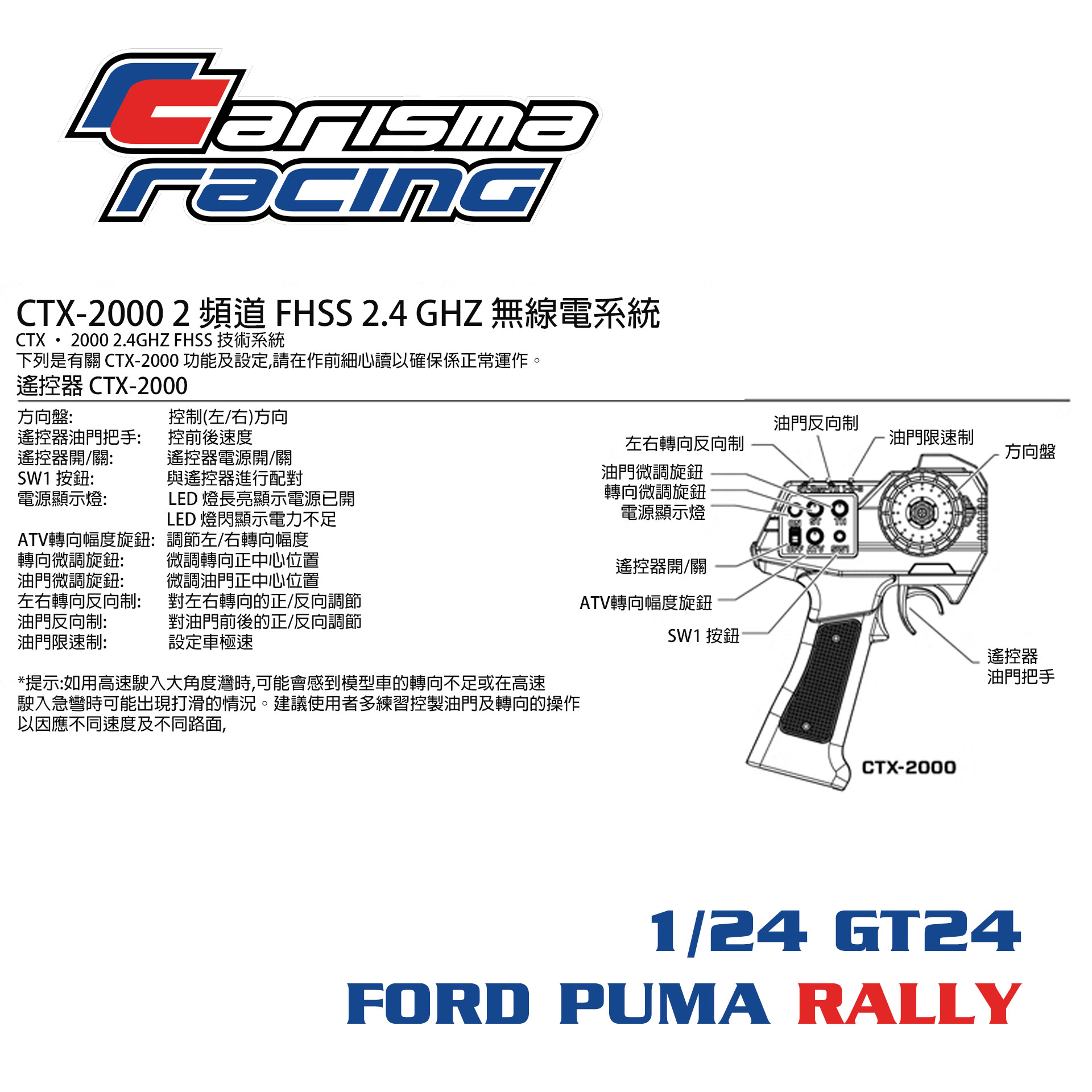 Carisma GT24 福特 PUMA【香港現貨】1/24 微型無刷高速遙控拉力車