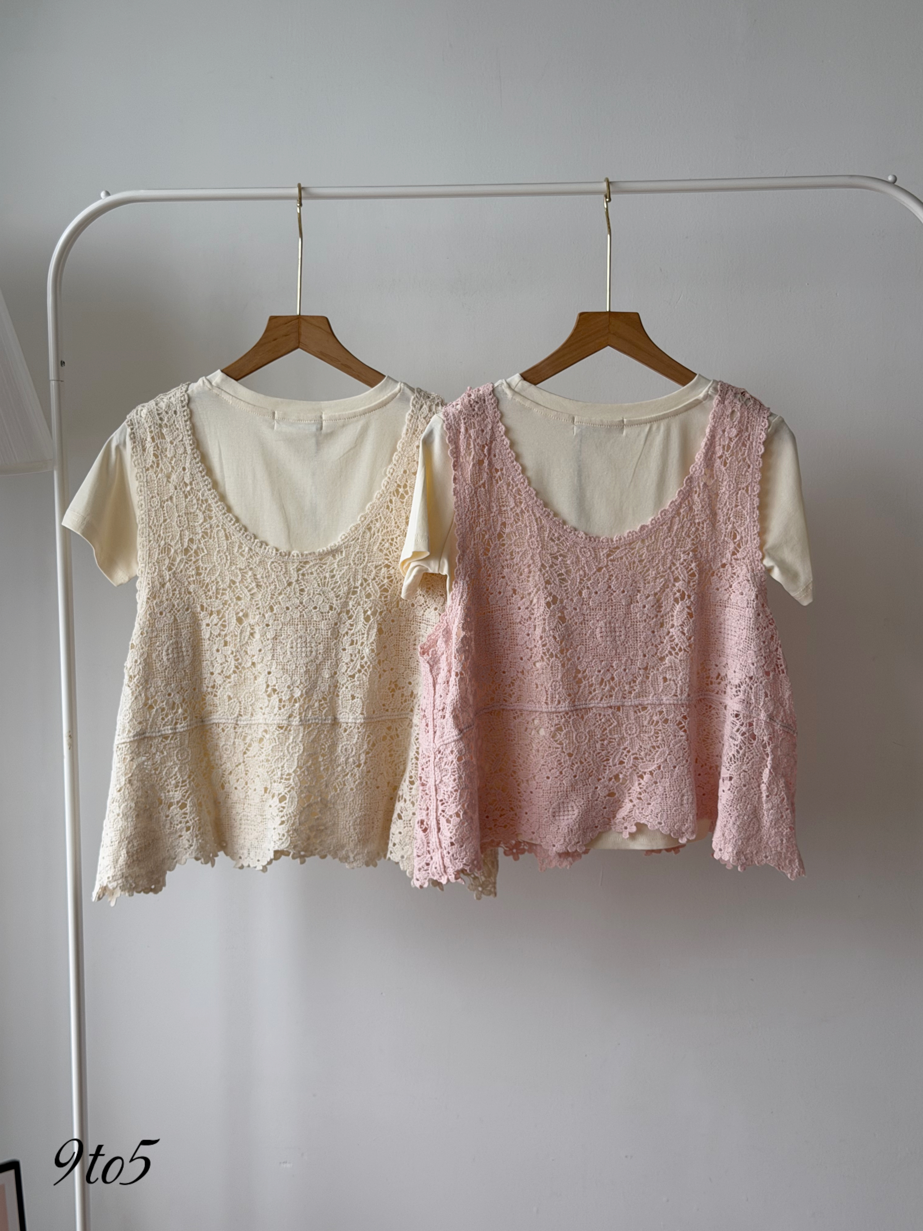 T4511 Two-Pieces Crochet Top - 5 Colors 