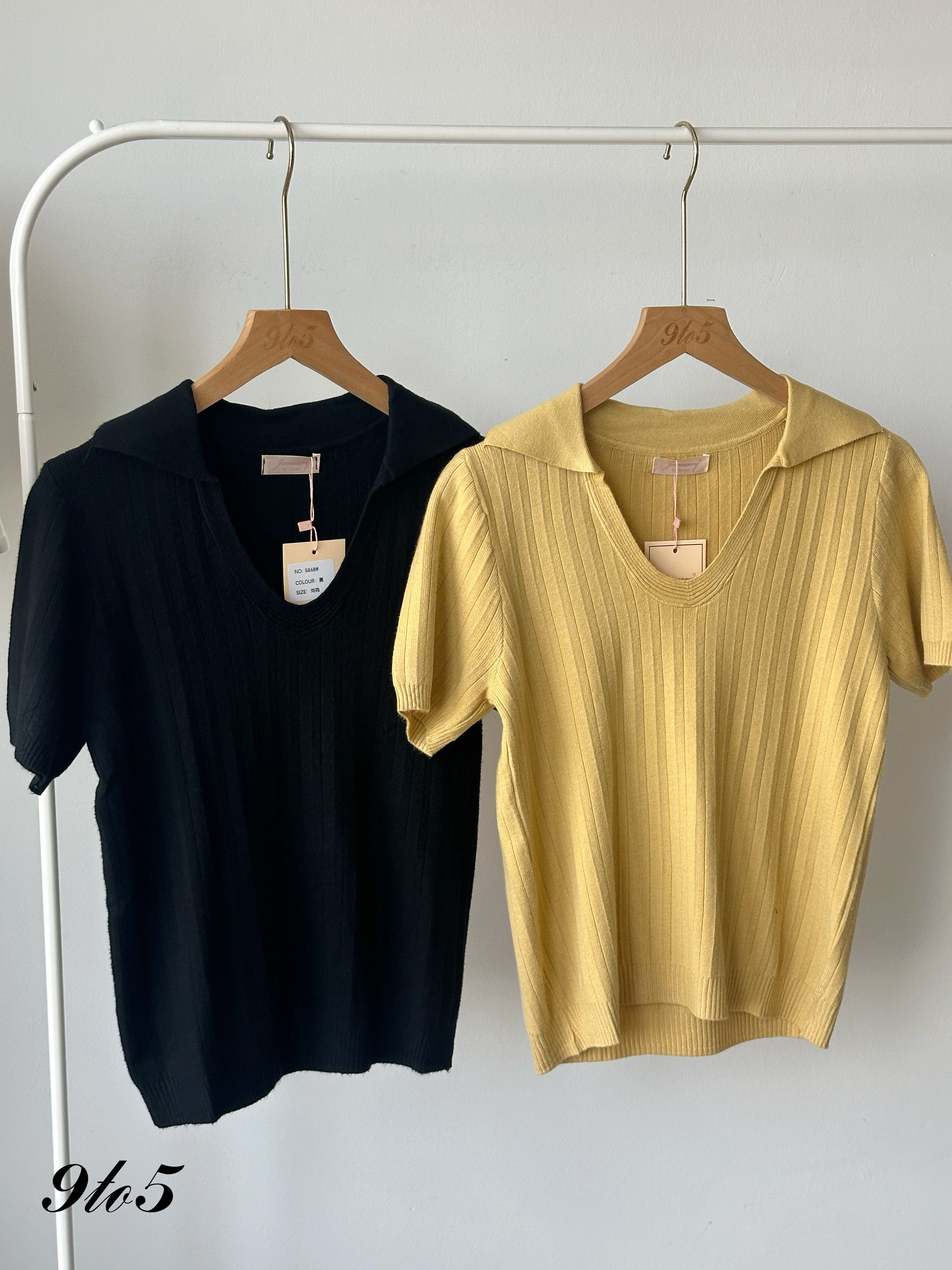 T4171 V Neck Knit Polo Tee - 5 Colors 