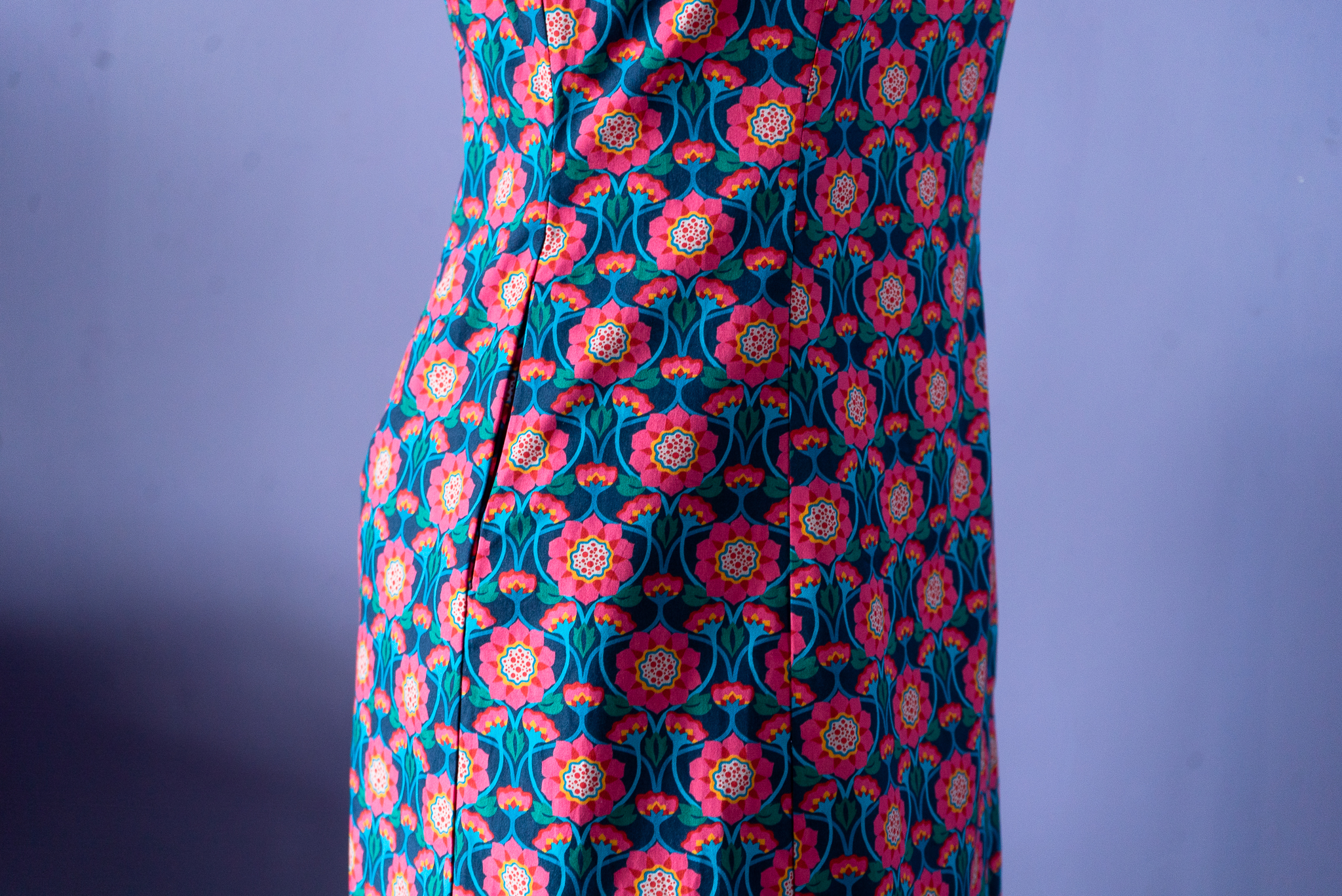 (Ready Made) 100% Organic Cotton 60s Style Floral Pattern A-Line Shift Dress(FM167)