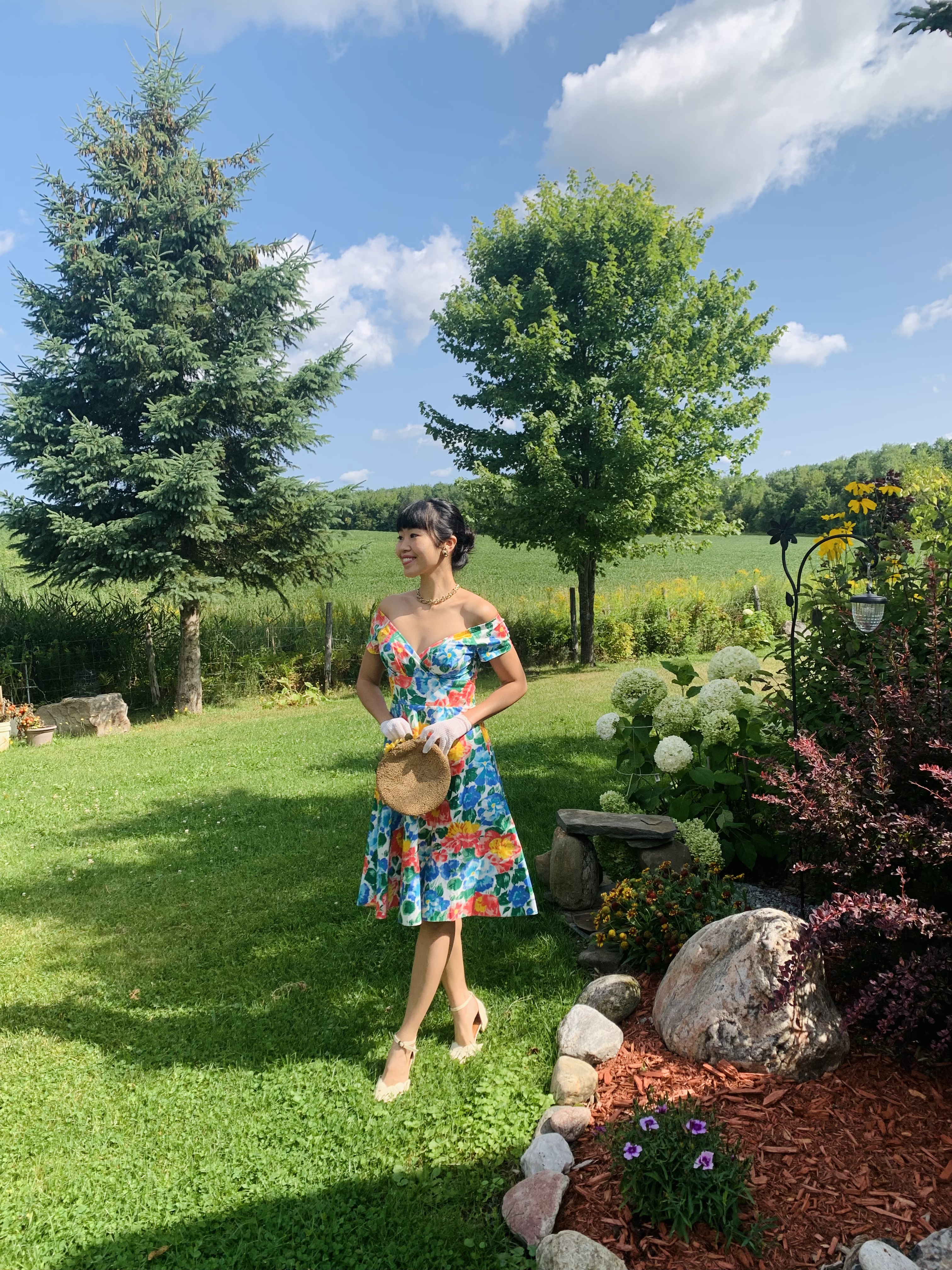 (Ready-Made) 1950s-Inspired Garden Picnic Two-Way Dress (FM132)