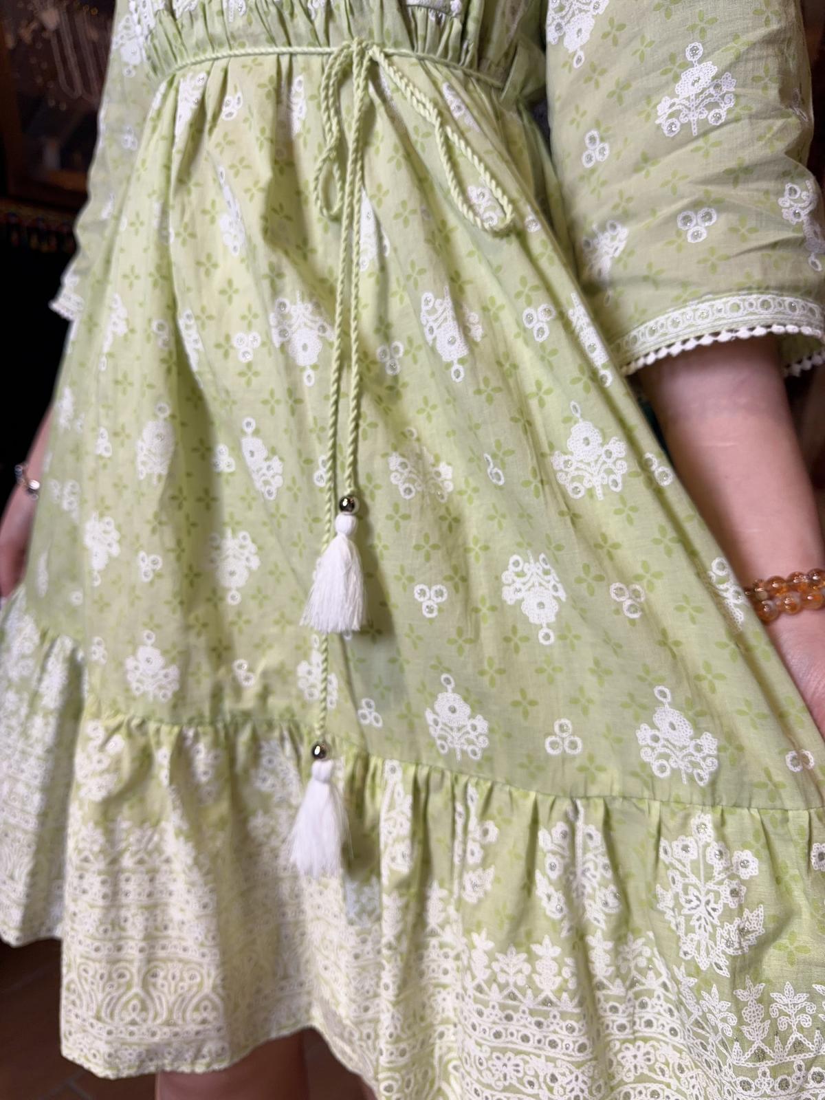 1615 Apple Green Sliver Pattarn Shorten OP